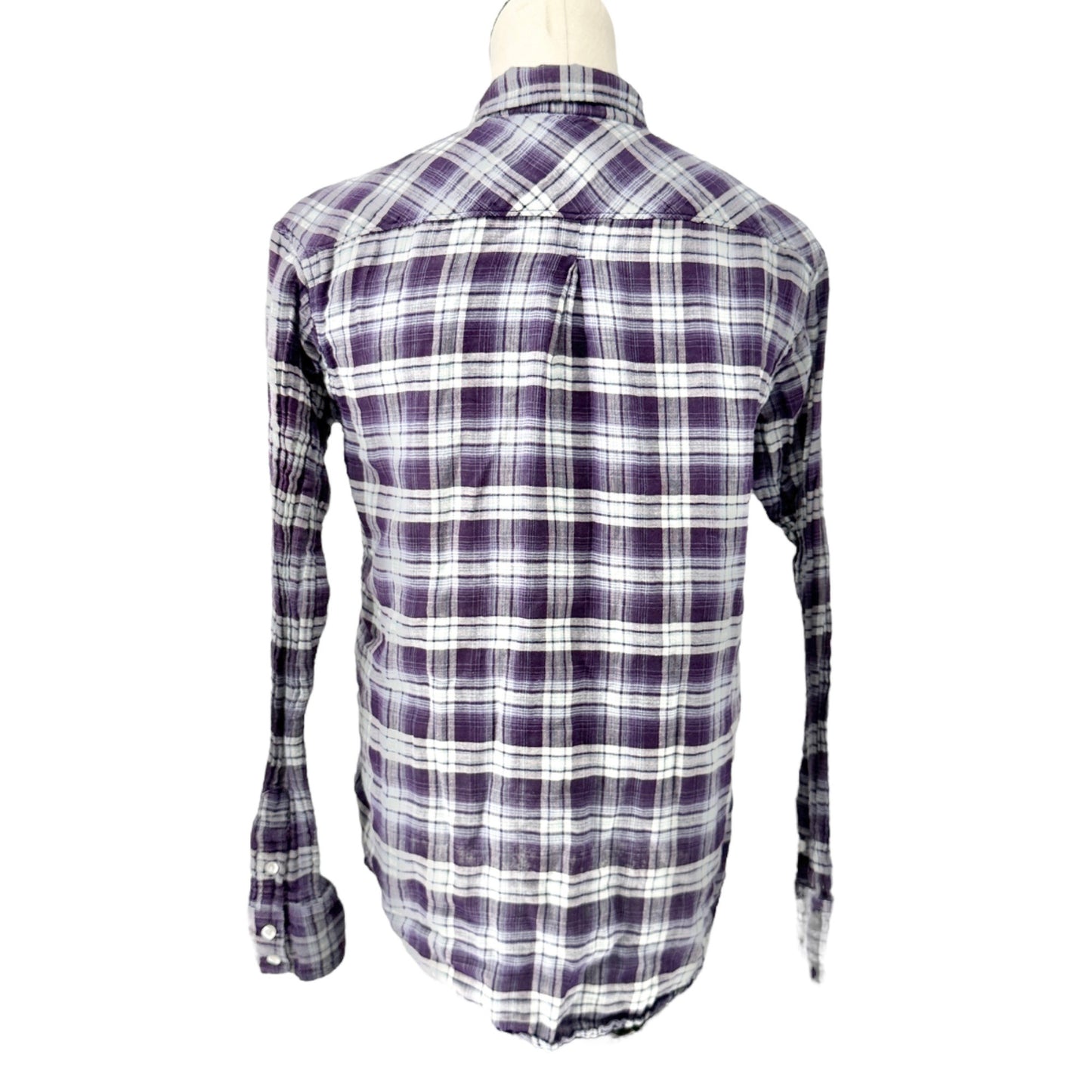 American Eagle Outfitters Boyfriend Shirt Womens S Purple Plaid Button LS