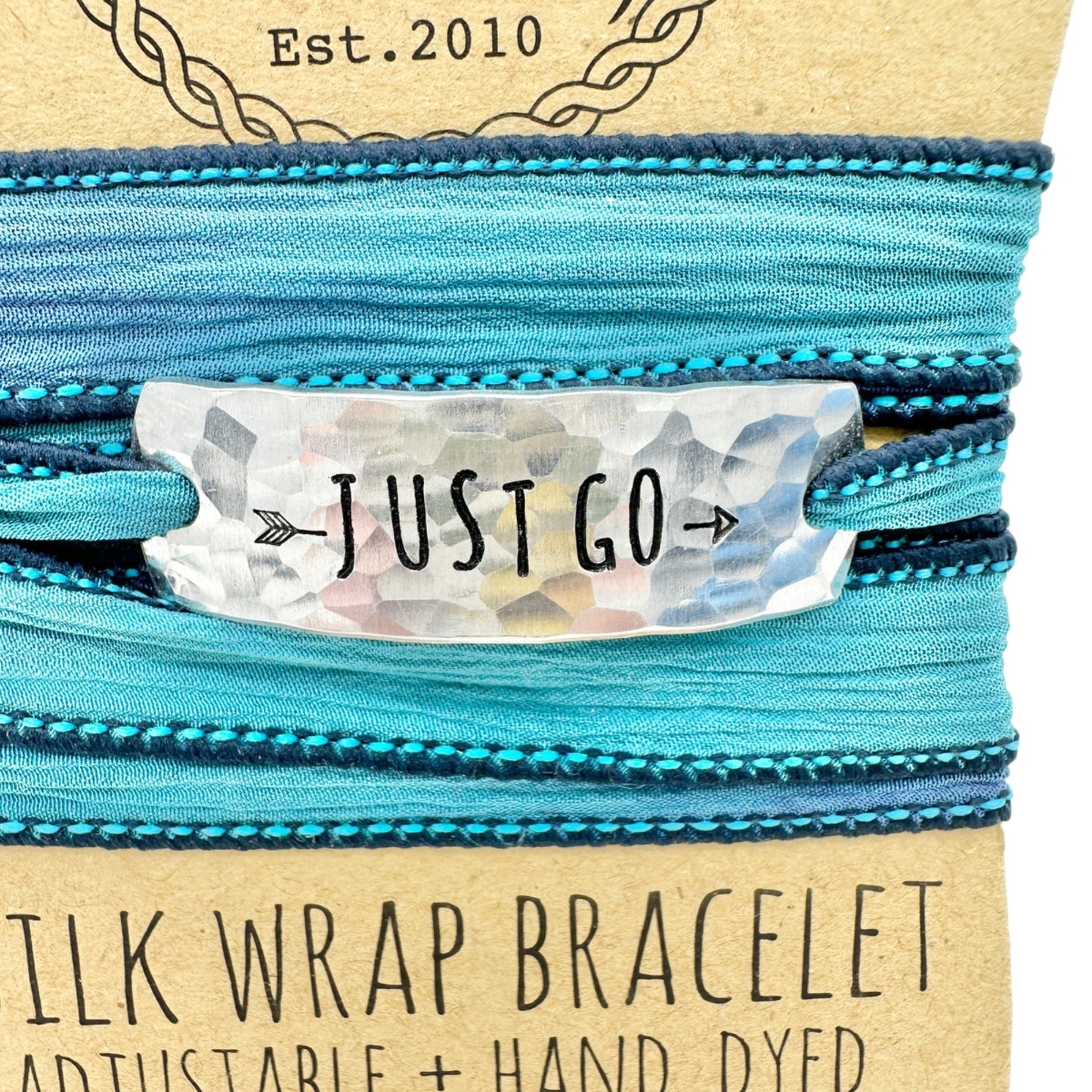 Silk Wrap Bracelet By Clair Ashley JUST GO Inscribed Pure Silk Ribbon