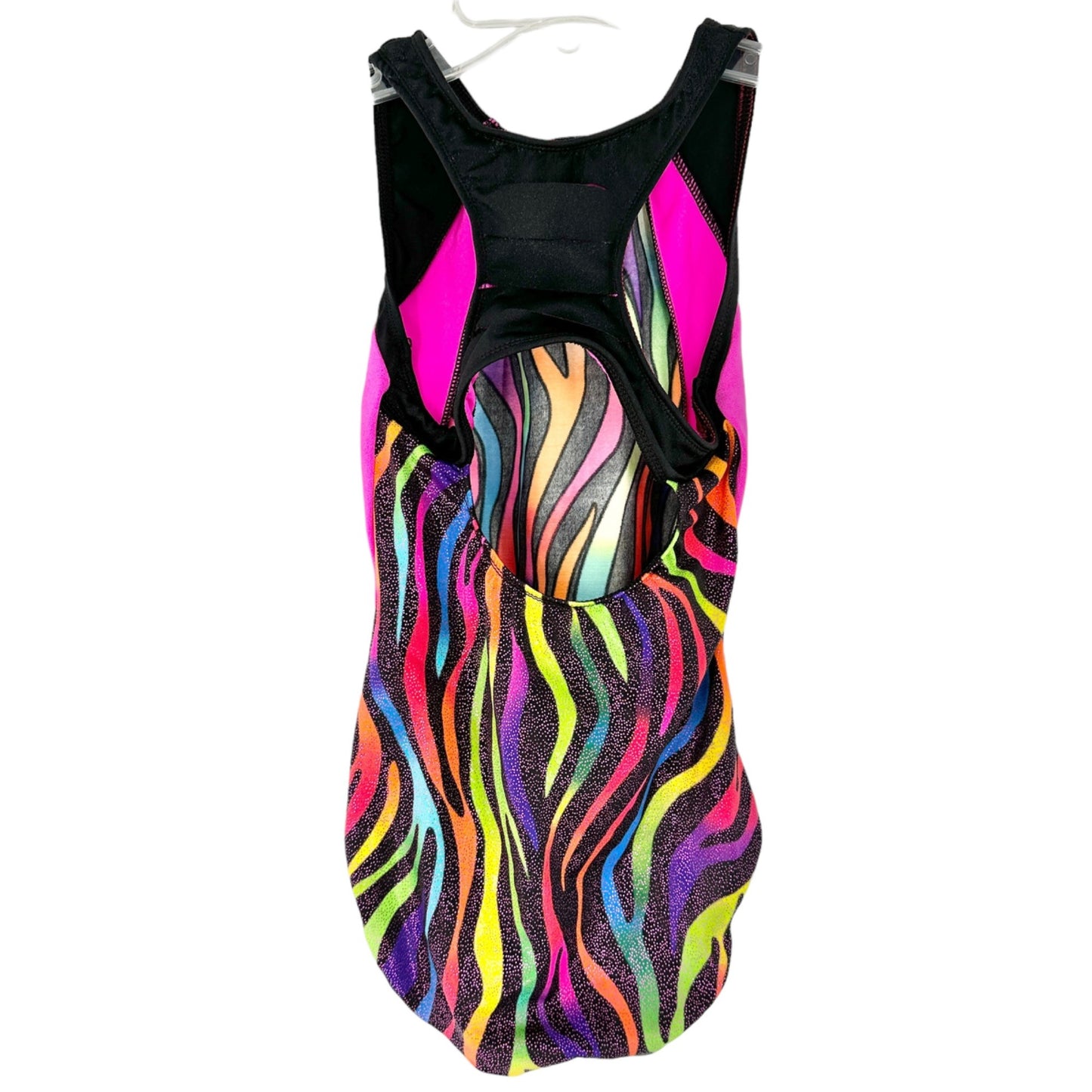 Balera Dancewear Leotard Youth L Pink Black Rainbow Sparkle Zebra Print Racerback