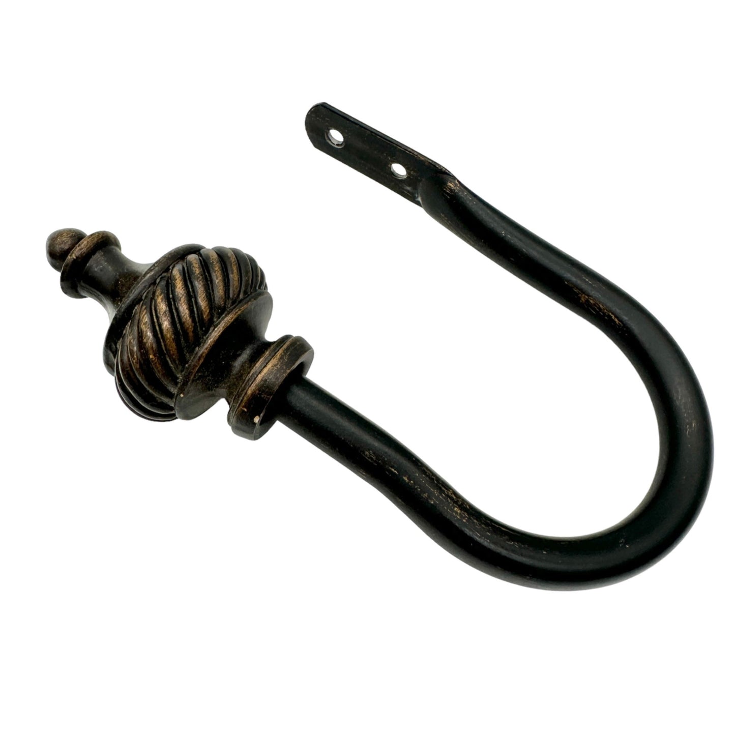 4pc Set Curtain Hardware 2 Rod Wall Hooks 2 Wall Mount Hold Backs Dark Metal