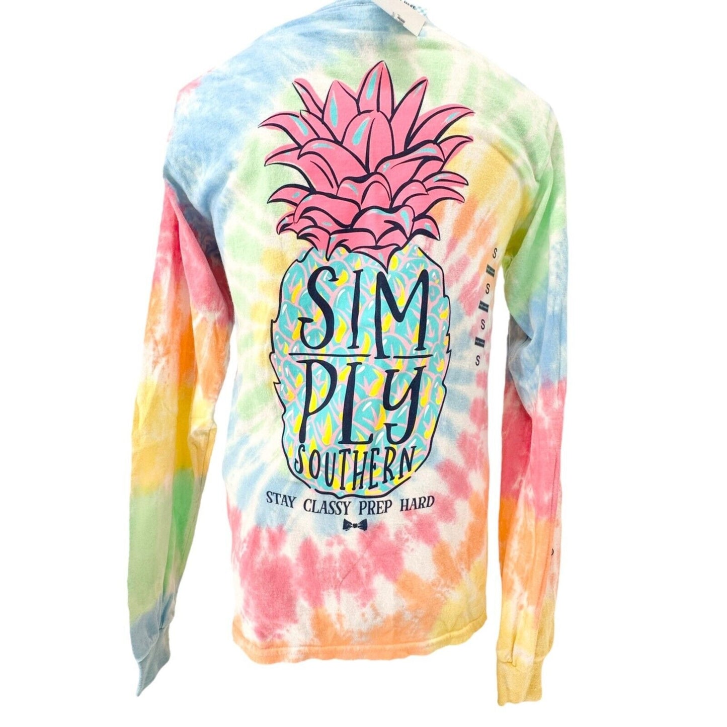 Simply Southern TShirt Women's Small Pastel Tye Die Crew Neck LS Pineapple