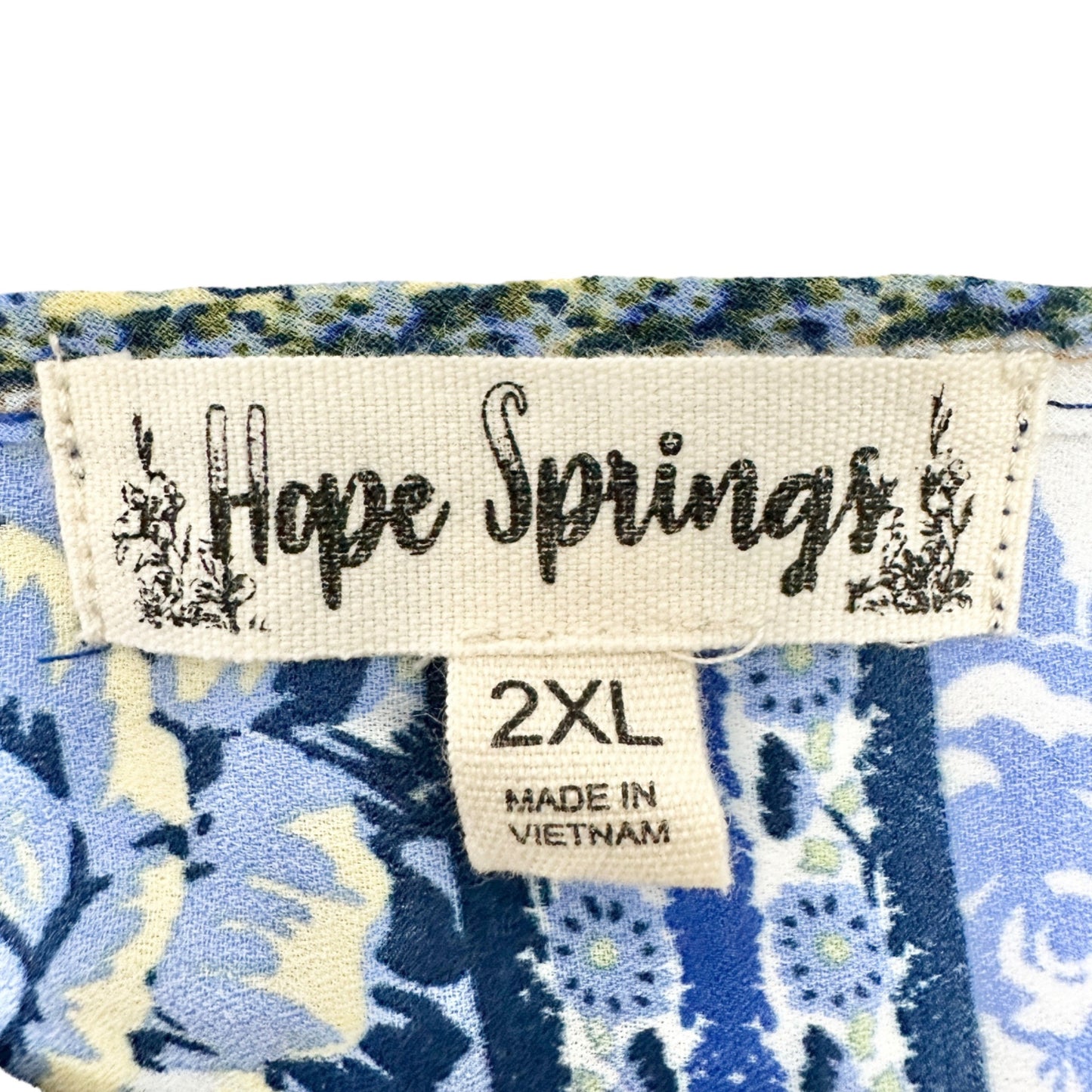 Hope Springs Tunic Top Womens 2XL Blue White Floral 3/4 Sleeve Side Slits EUC