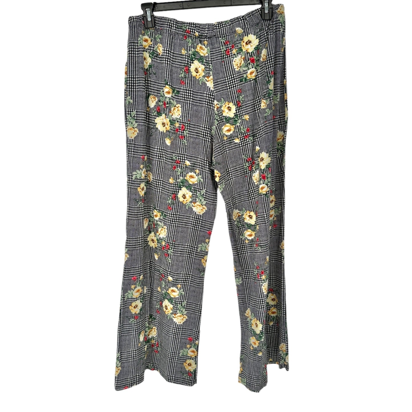 Try This Pants Womens 3X Black White with Yellow Red Flowers Elastic Waist Front