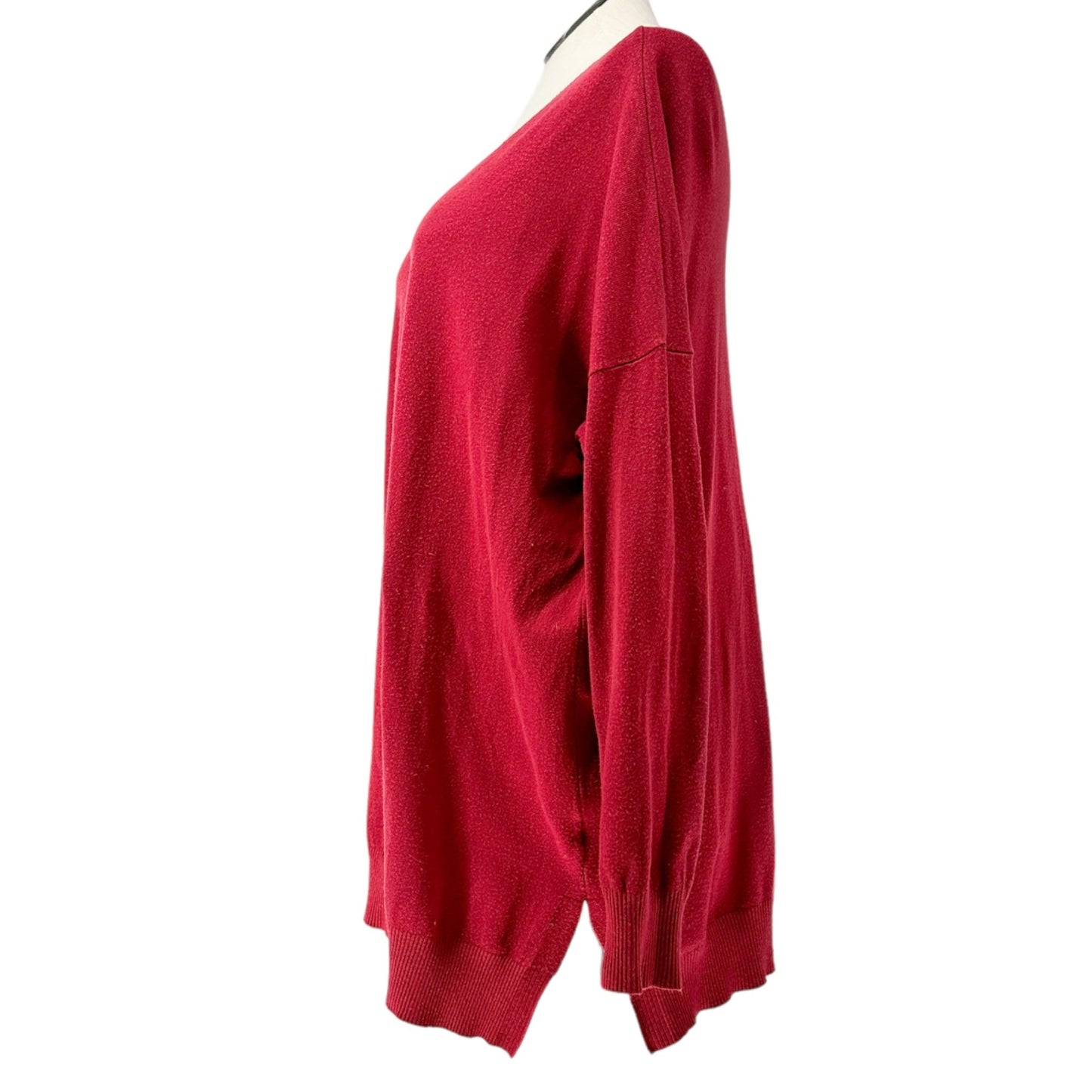 Ninexis Sweater Womens 3X Deep Red Vneck Drop Shoulder 3/4 Sleeve Side Slits