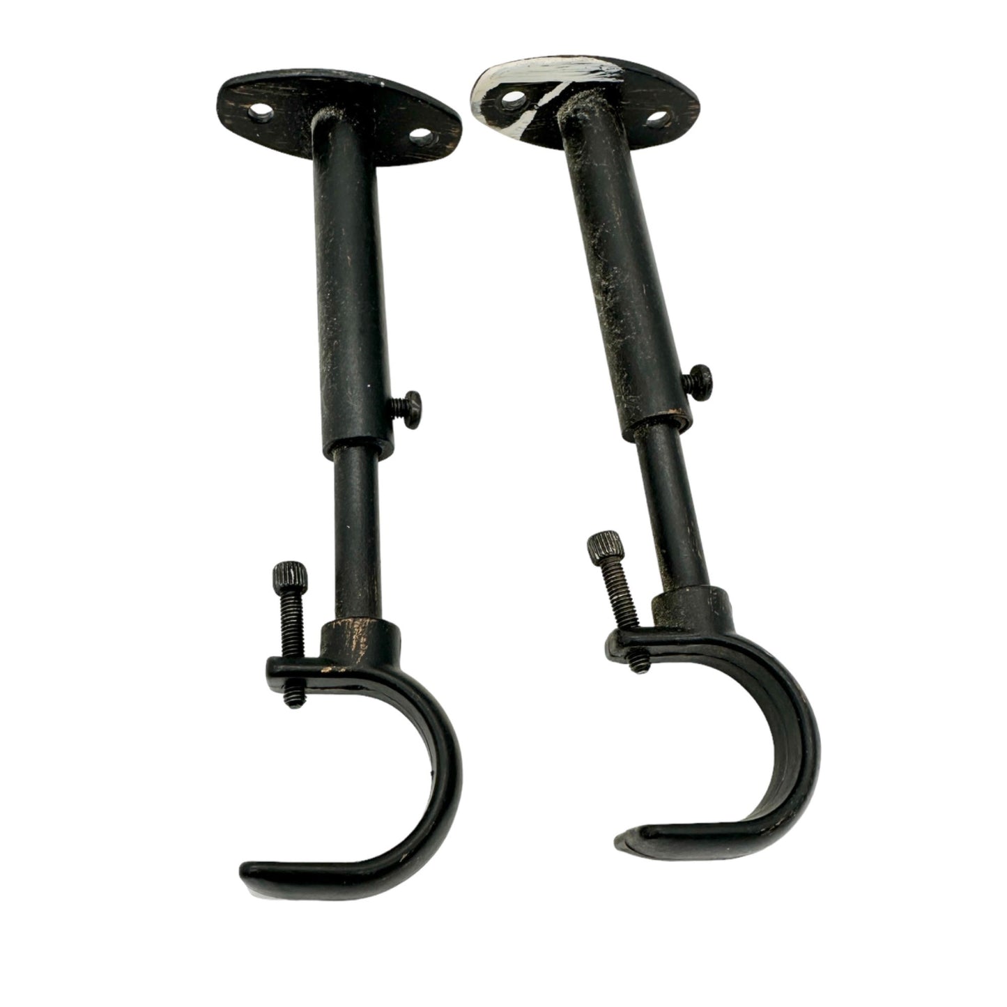 4pc Set Curtain Hardware 2 Rod Wall Hooks 2 Wall Mount Hold Backs Dark Metal