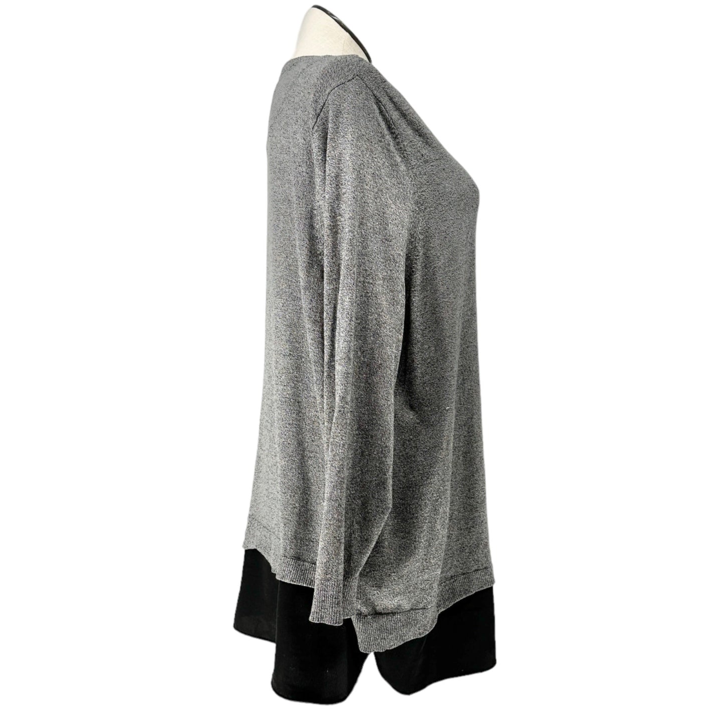 Croft & Barrow Sweater Womens 3X Gray Black Scoop Neck Long Sleeve Black Hem