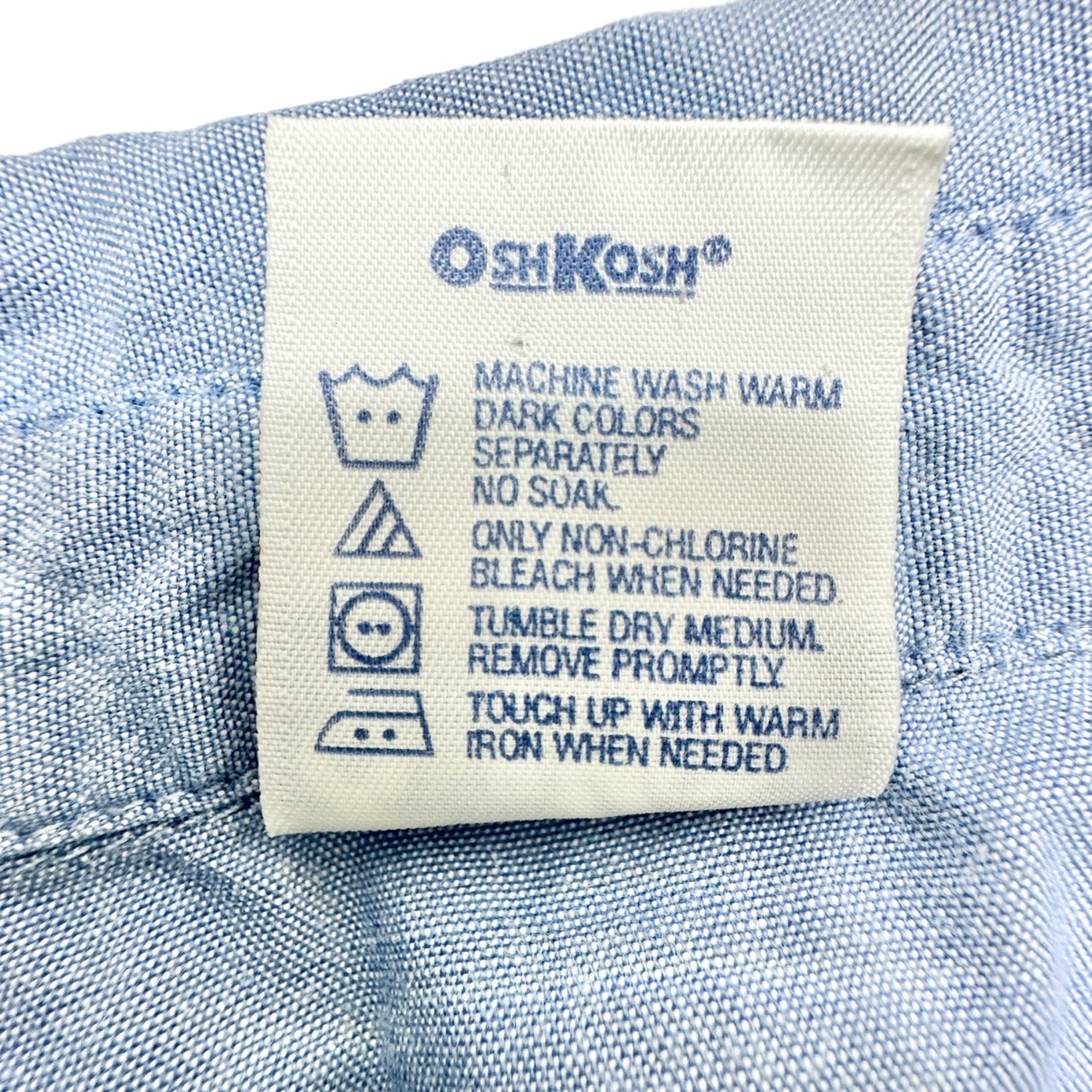 OshKosh Bgosh Shirt Boys 4 Blue Short Sleeve Button Up (missing 1 button)