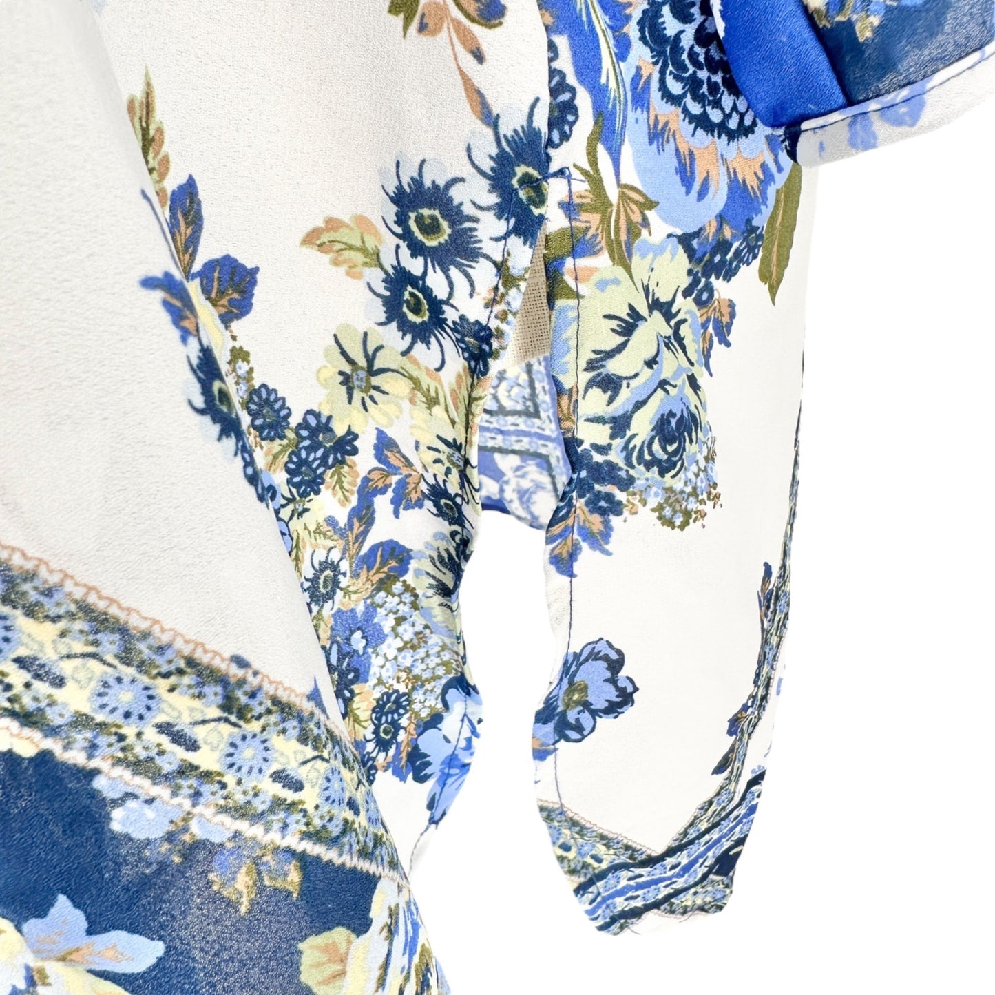 Hope Springs Tunic Top Womens 2XL Blue White Floral 3/4 Sleeve Side Slits EUC