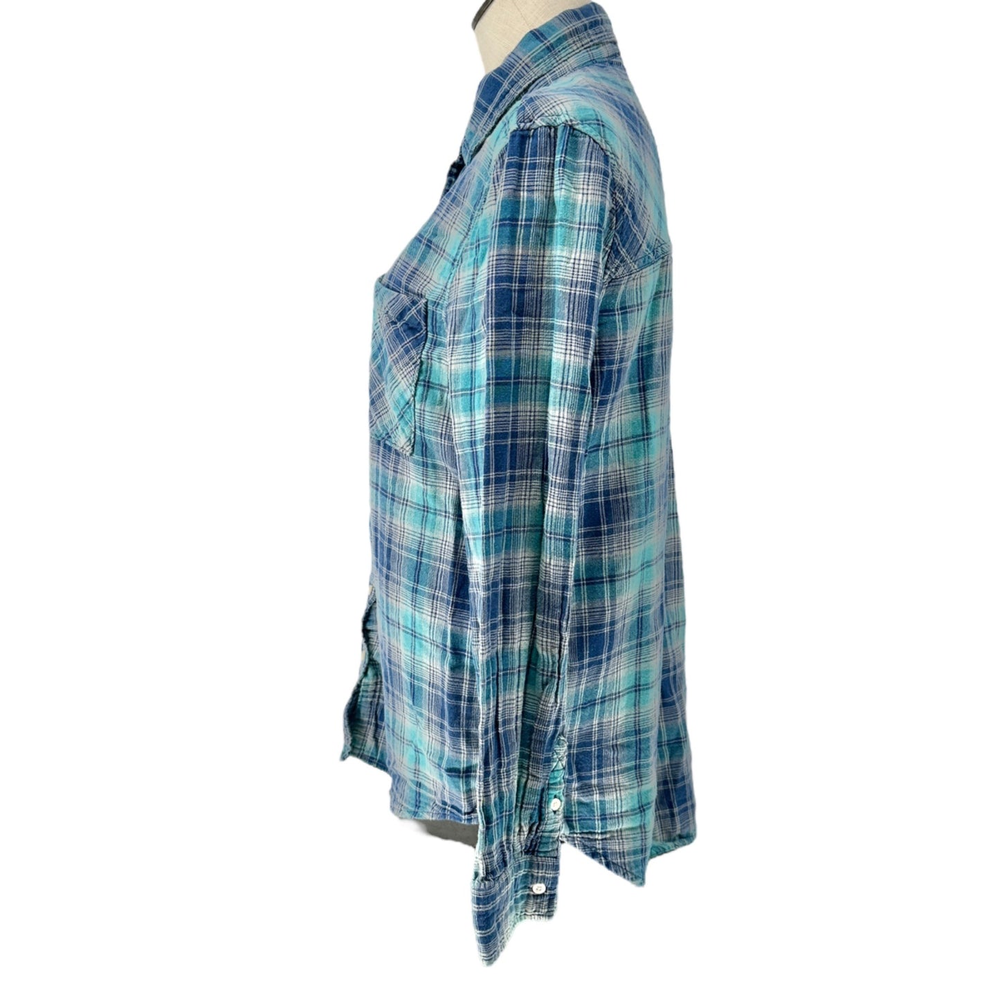 Aeropostale Shirt Womens Medium Blue Plaid Button Front Chest Pockets LS