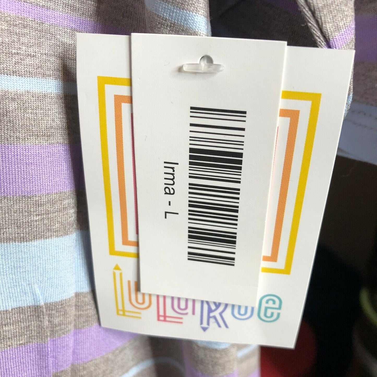 LuLaRoe RETIRED Irma Women's Size Large Striped Pastel mid-length sleeves NWT