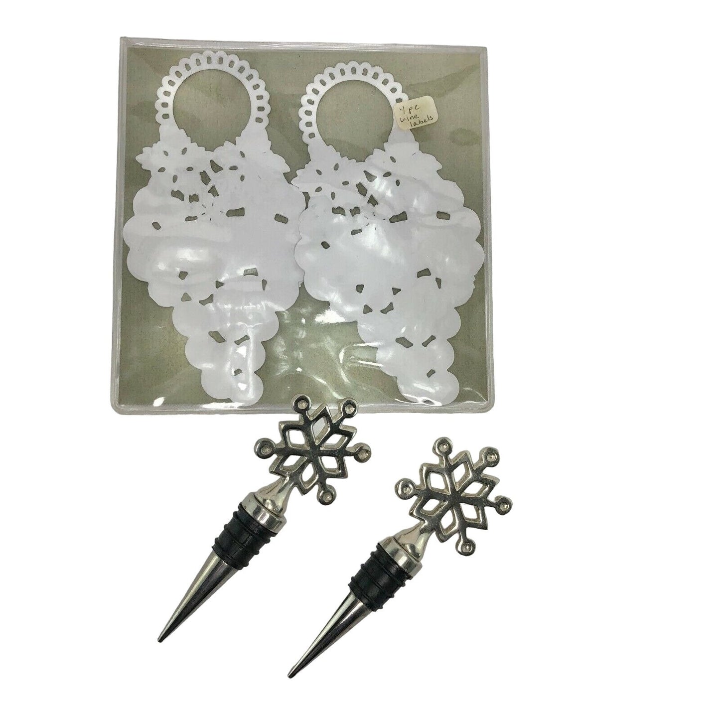 Pair of Snowflake Wine Stoppers with Wine Bottle Labels gift personal use stunning