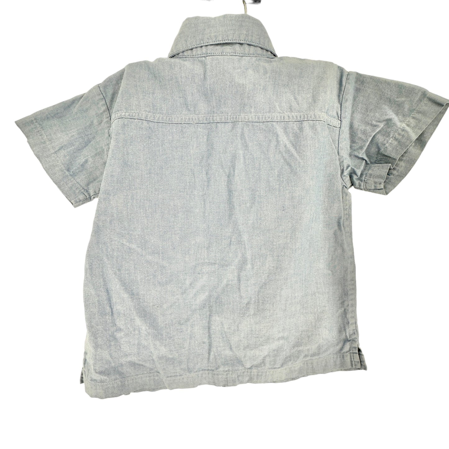 OshKosh Bgosh Shirt Boys 4 Blue Short Sleeve Button Up (missing 1 button)