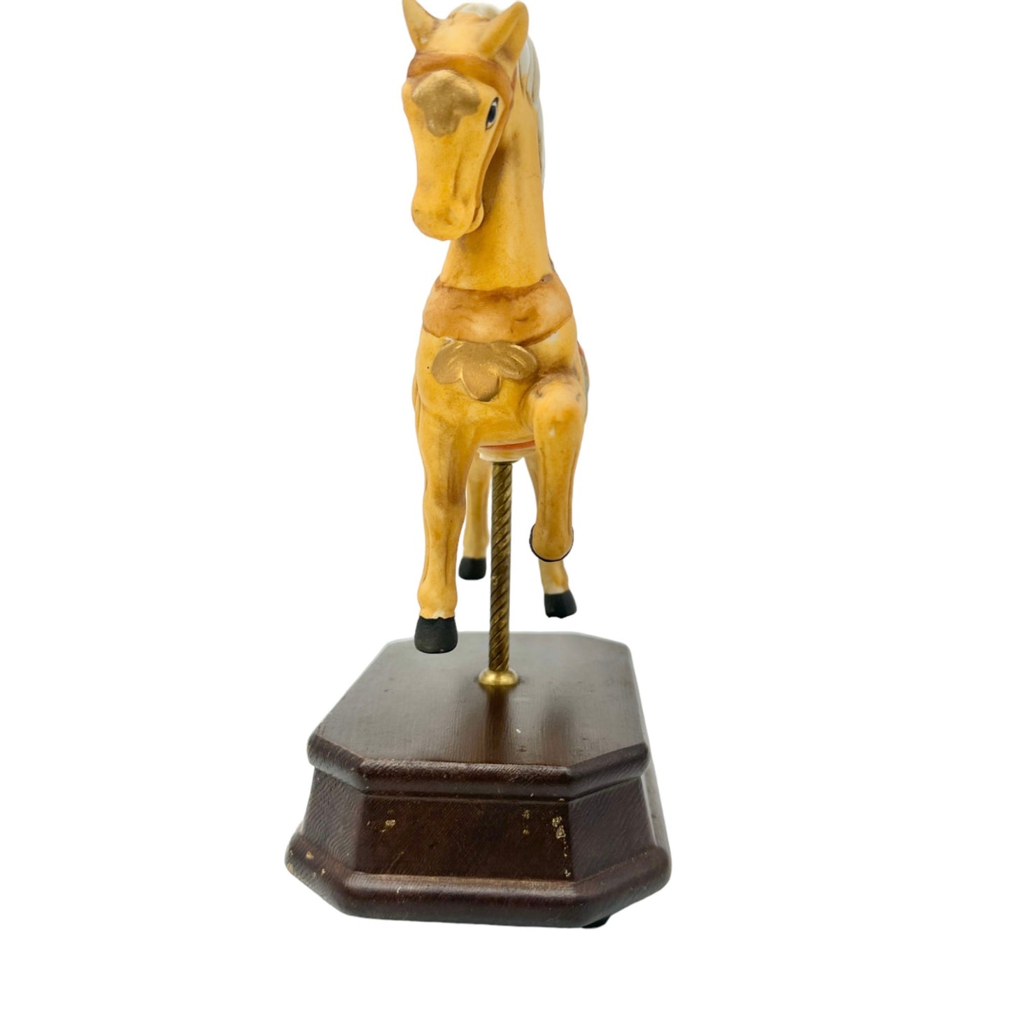 Vintage Music Box Carousel Horse 8.5 x 6 Wooden Stand