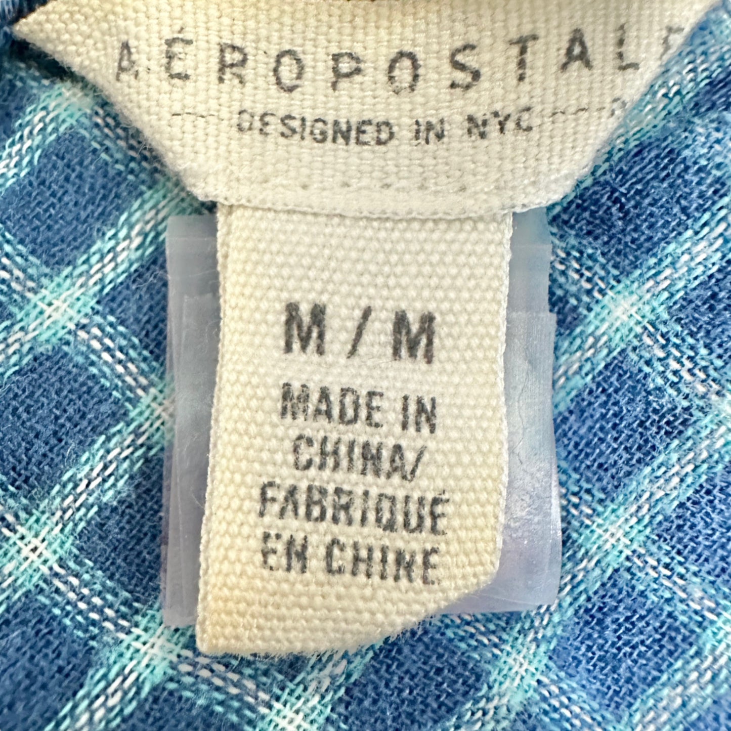 Aeropostale Shirt Womens Medium Blue Plaid Button Front Chest Pockets LS