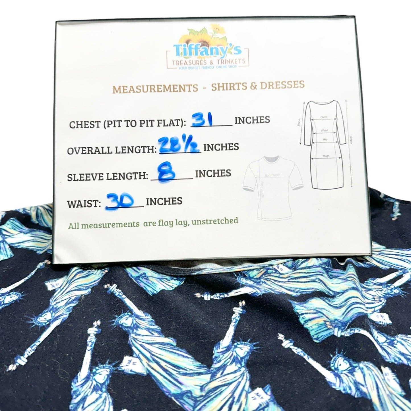 LuLaRoe Irma Top Womens 3XL Americana Blue Statue of Liberty Patriotic HiLow