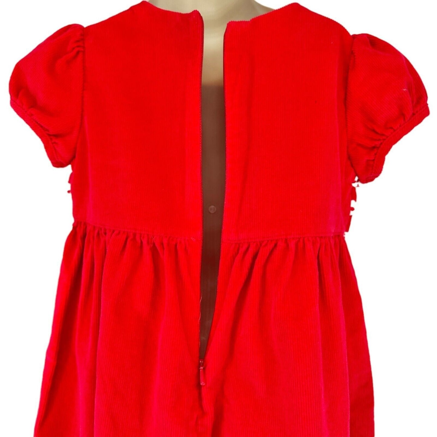 Hanna Andersson Girls 110 US 5 Dress Corduroy Red White Ruffled Cap Sleeves