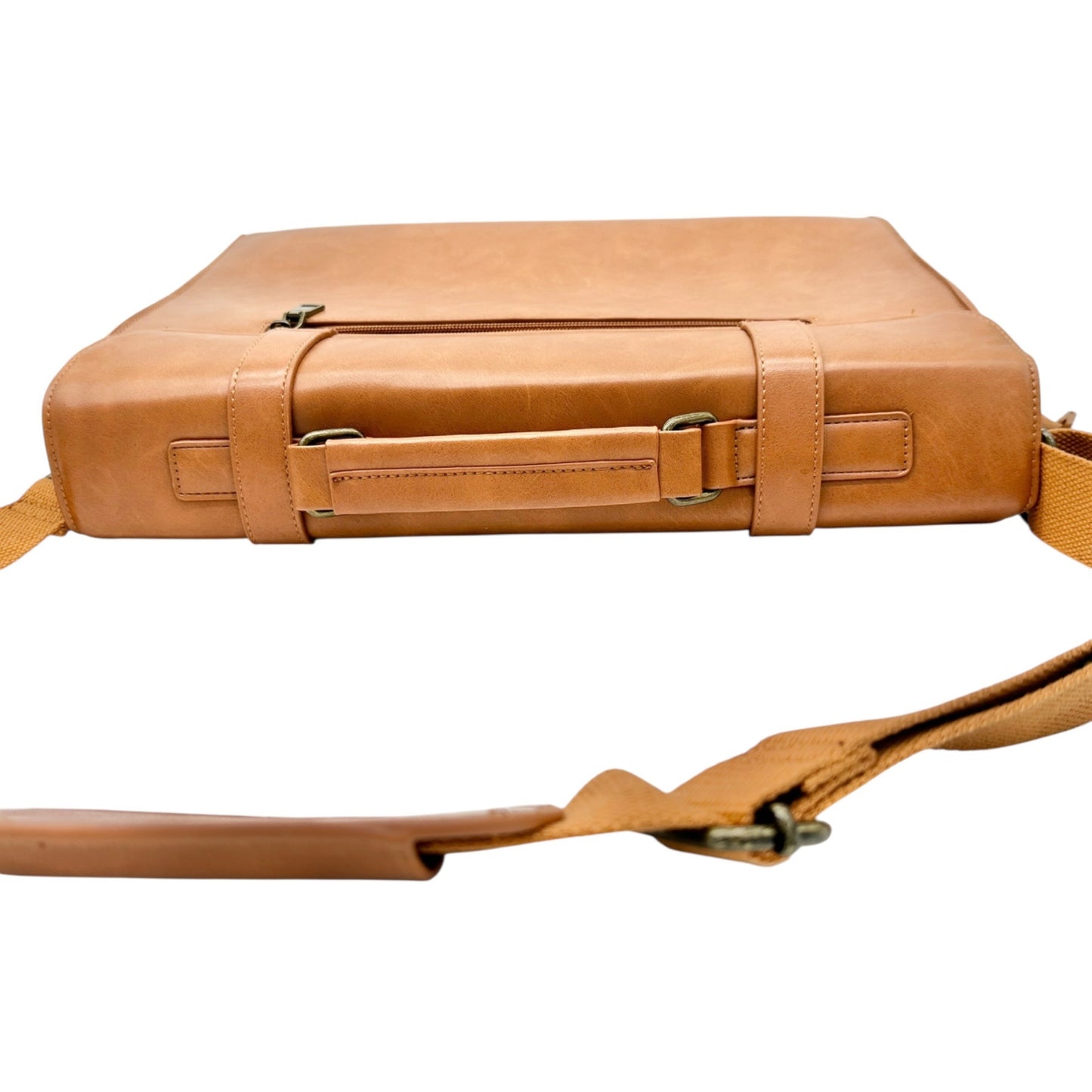 Leather Laptop Briefcase Adjustable Shoulder Strap Multiple Compartments Brown