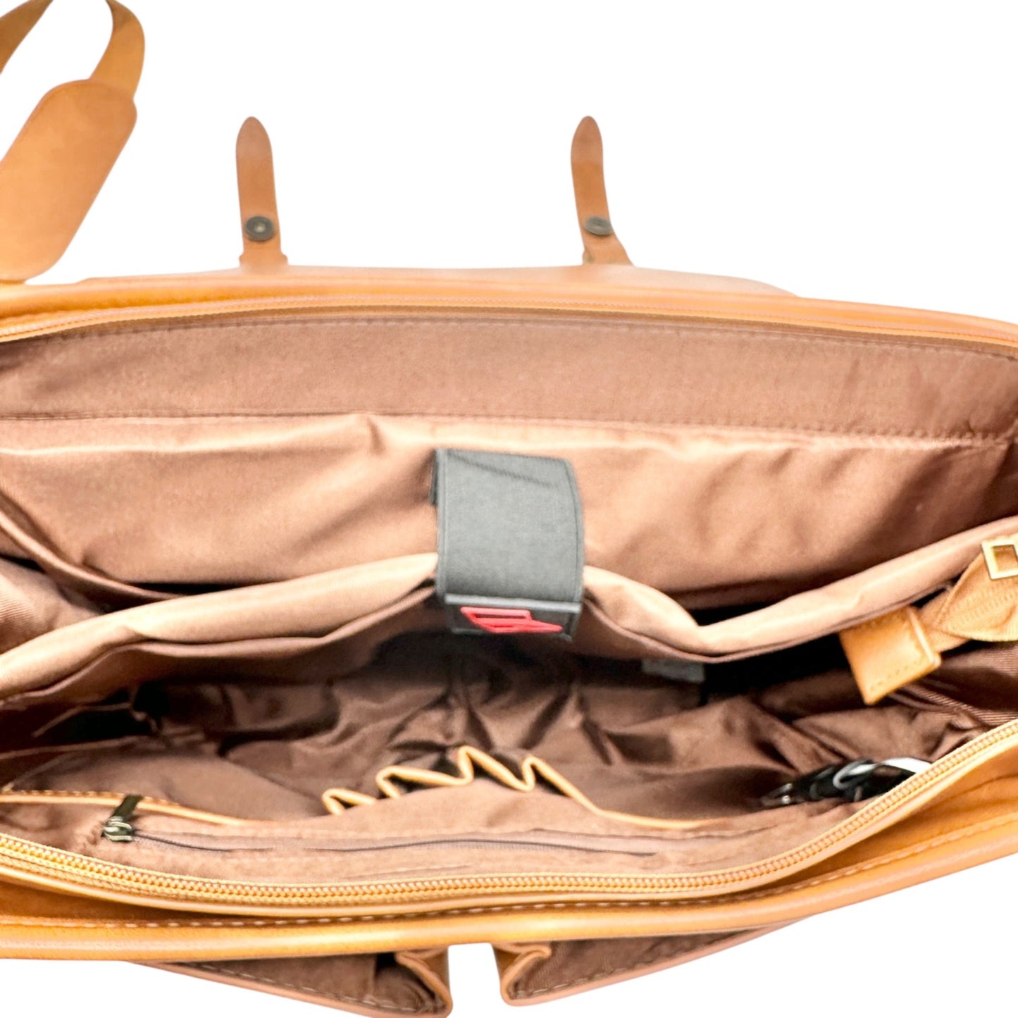 Leather Laptop Briefcase Adjustable Shoulder Strap Multiple Compartments Brown