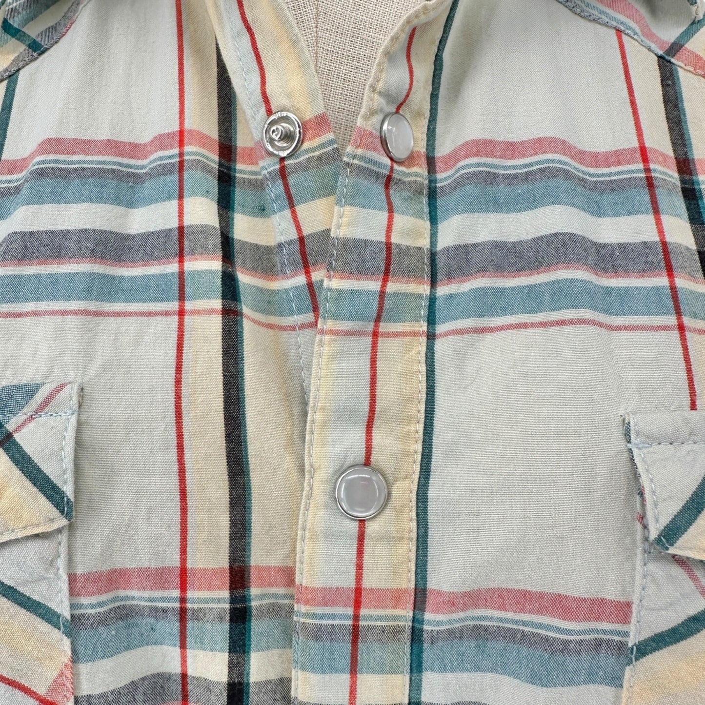 Wrangler Western Shirt Womens Large Plaid Long Sleeve Pearl Snap Shirt Beige