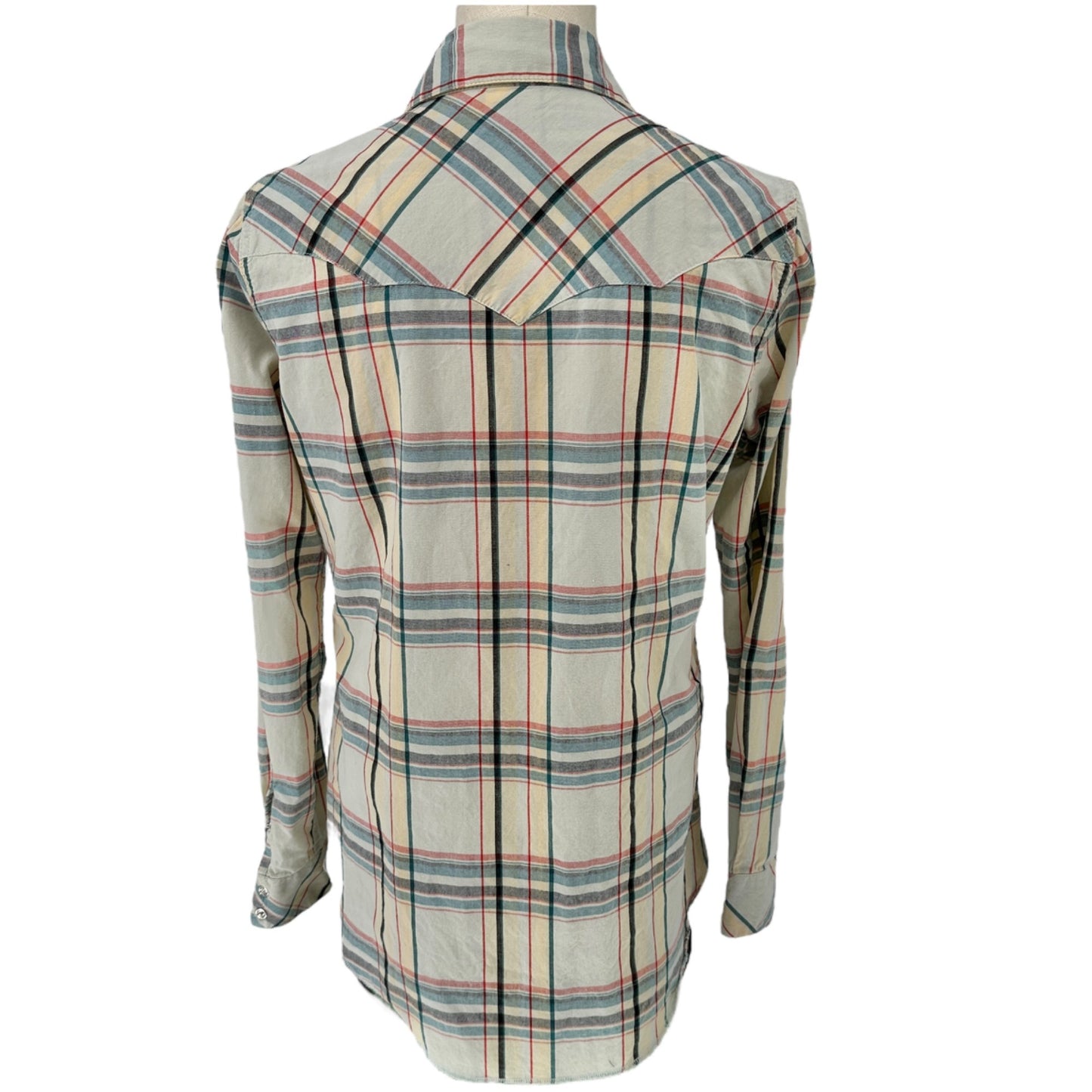 Wrangler Western Shirt Womens Large Plaid Long Sleeve Pearl Snap Shirt Beige