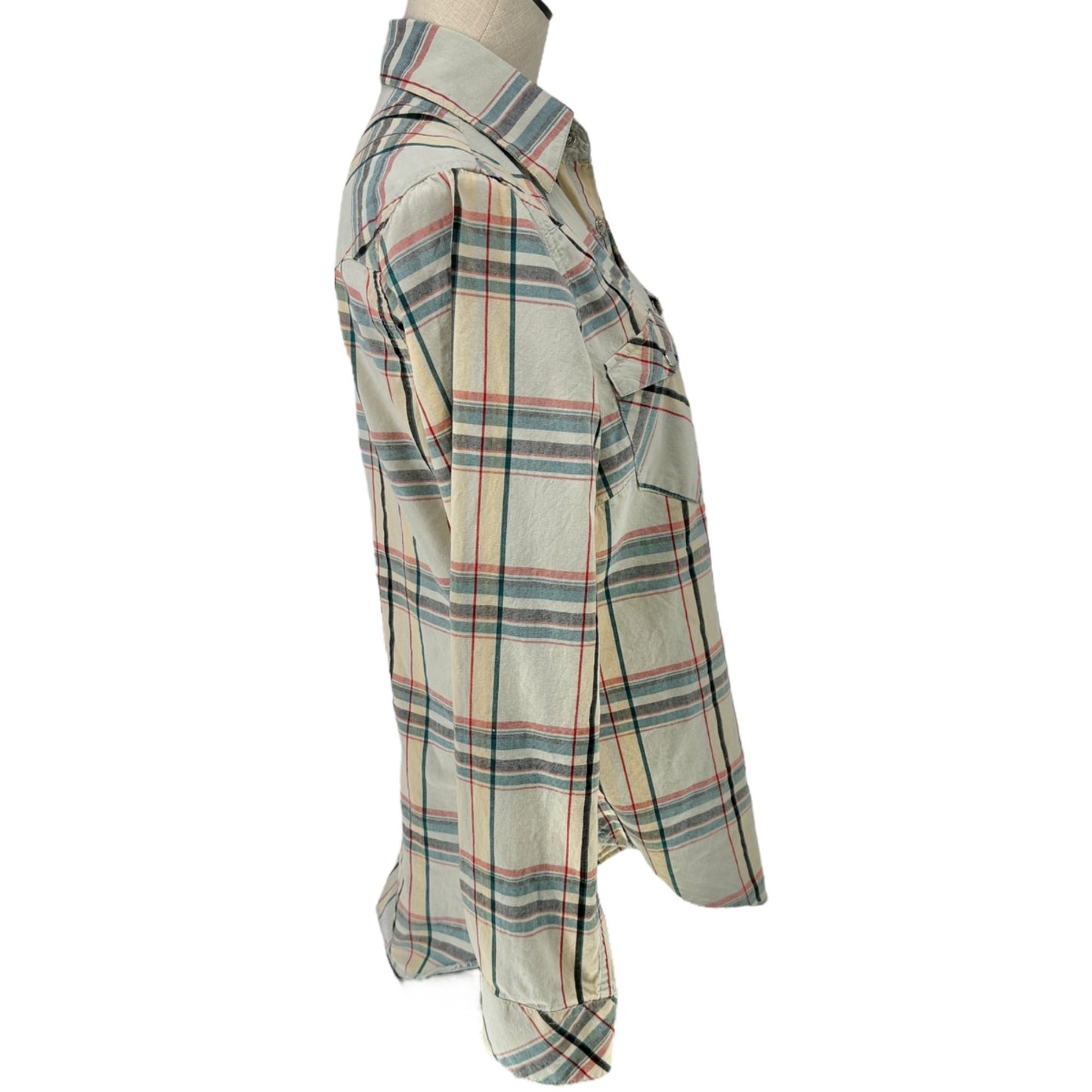 Wrangler Western Shirt Womens Large Plaid Long Sleeve Pearl Snap Shirt Beige