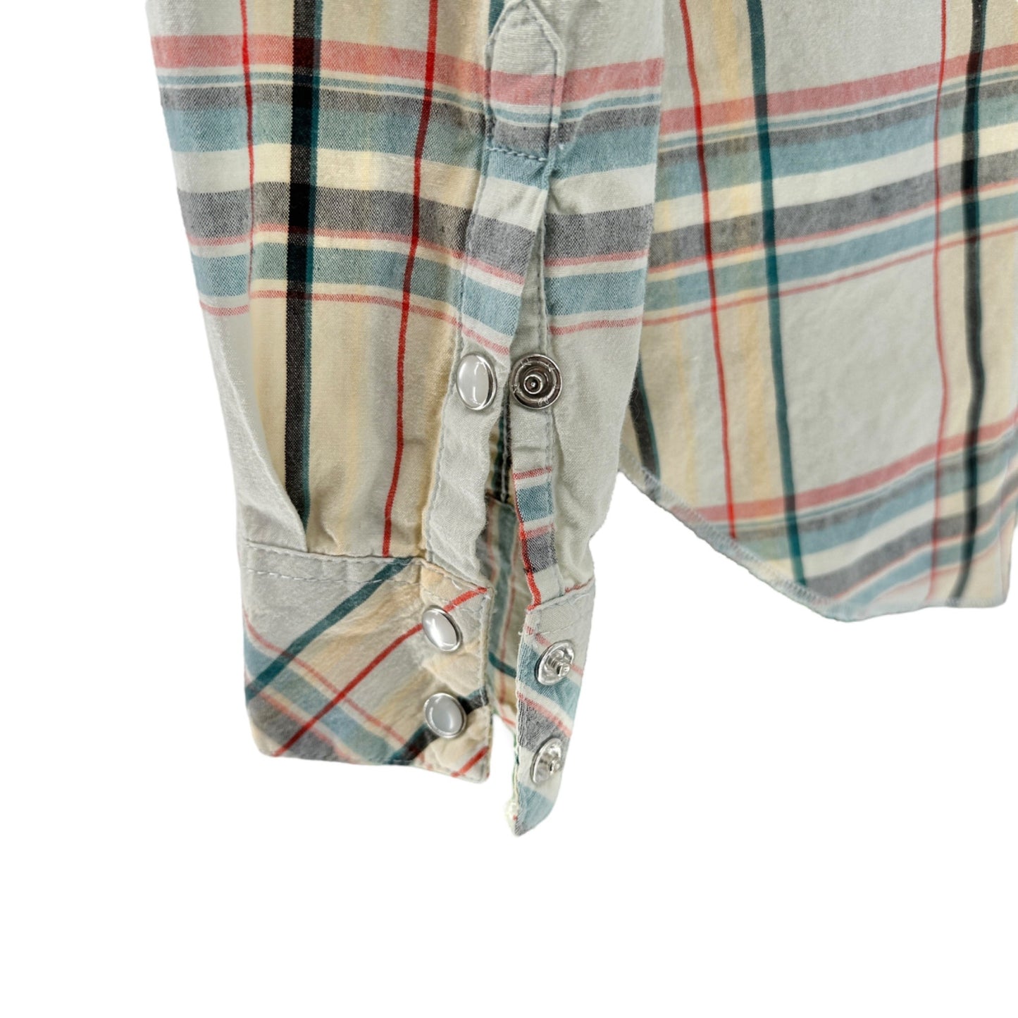 Wrangler Western Shirt Womens Large Plaid Long Sleeve Pearl Snap Shirt Beige