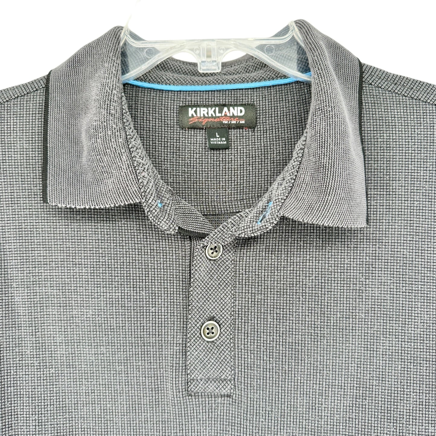 Kirkland Signature Jacquard Polo Shirt Mens L Gray Black Collared Short Sleeve