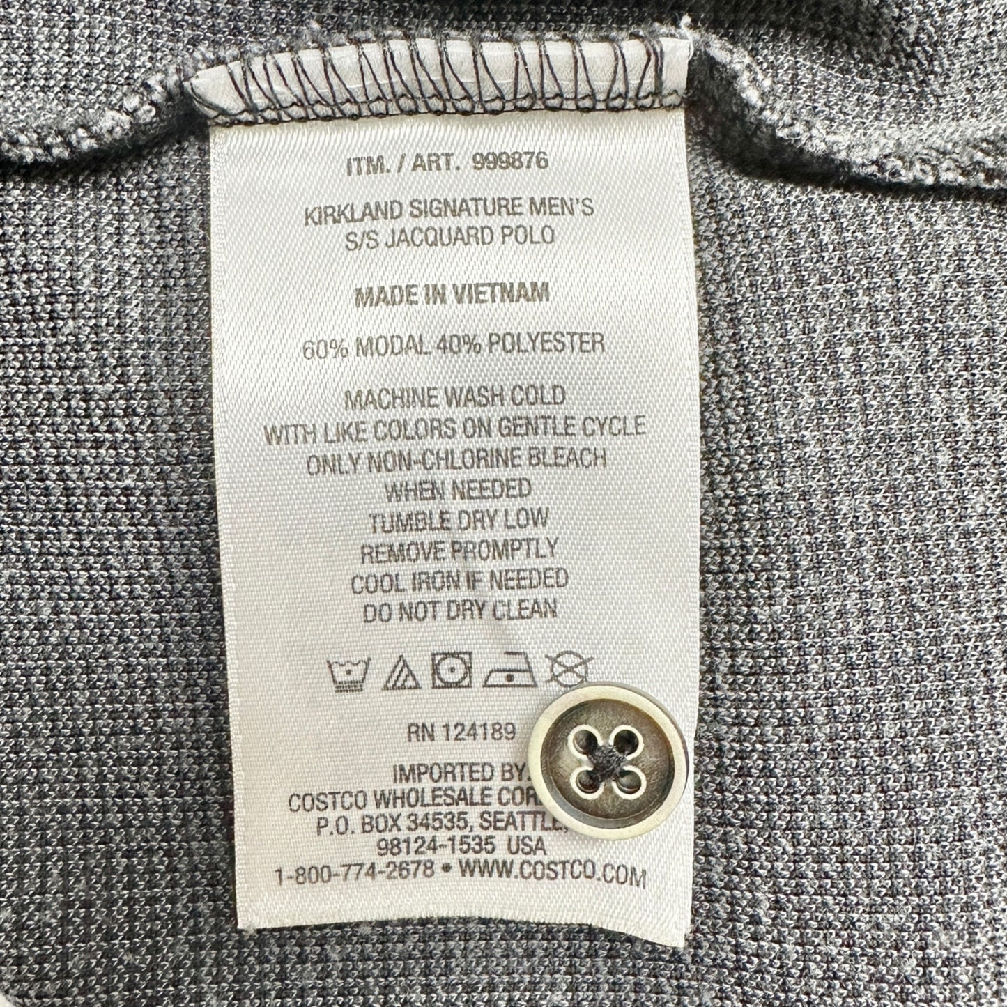 Kirkland Signature Jacquard Polo Shirt Mens L Gray Black Collared Short Sleeve