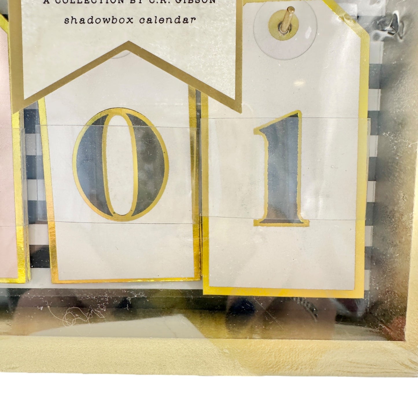 X&O Paper Goods Shadowbox Calendar 6x4.25x1 Gold Frame Manually Change Date NIP