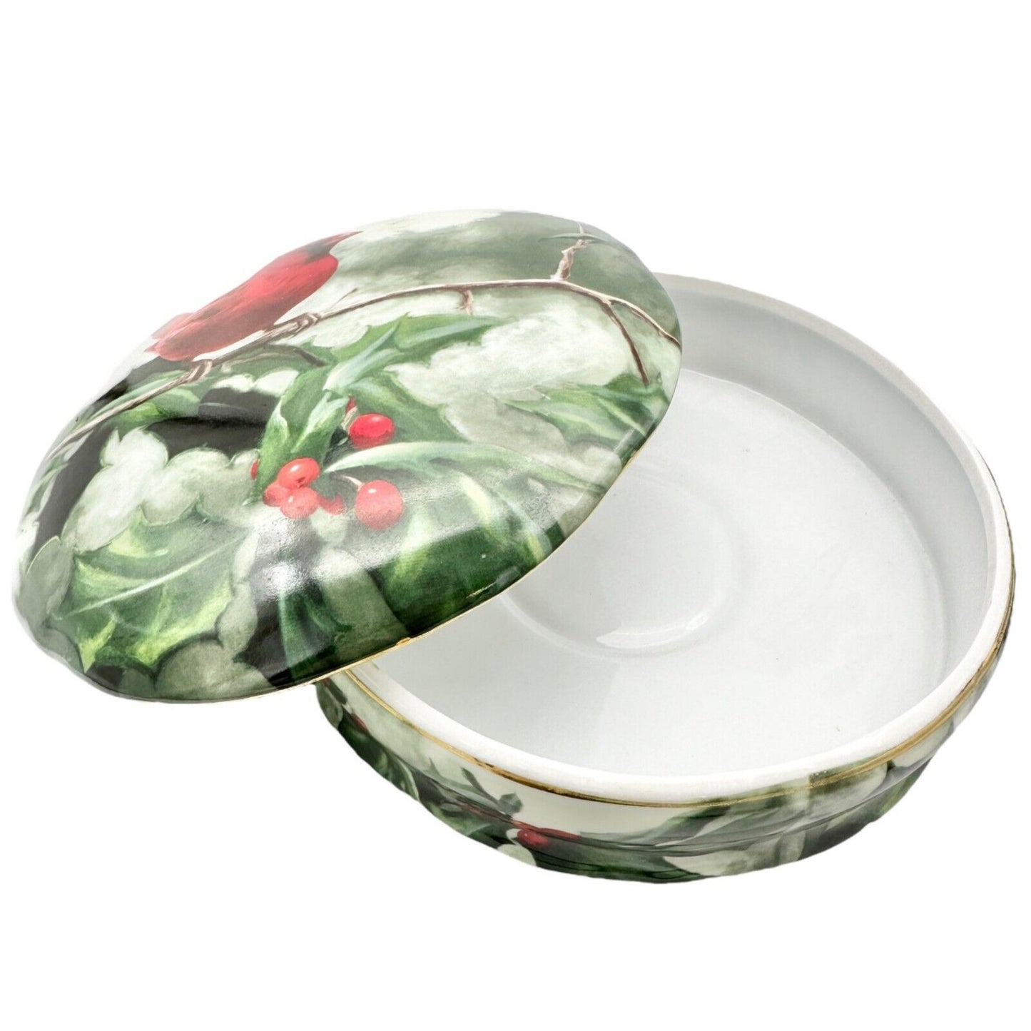 Hautman Bros Collection Christmas Cardinal in Holly China Dish with Lid