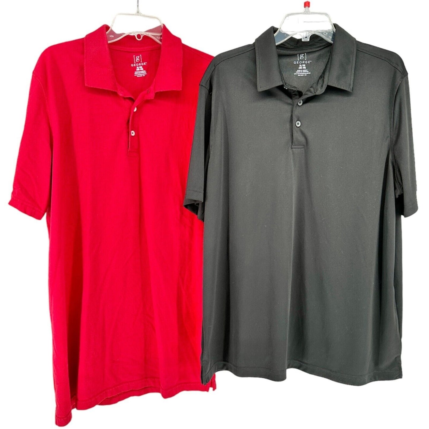 TWO George Mens XL 46-48 Polo Style Shirts 1 Red 1 Black Short Sleeve