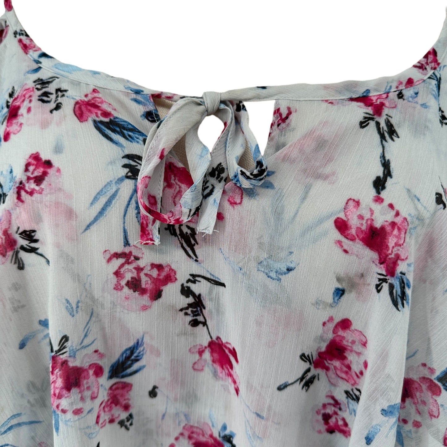 Torrid Top Womens 3X Sleeveless Layered Blouse Floral Print Pink Blue on White