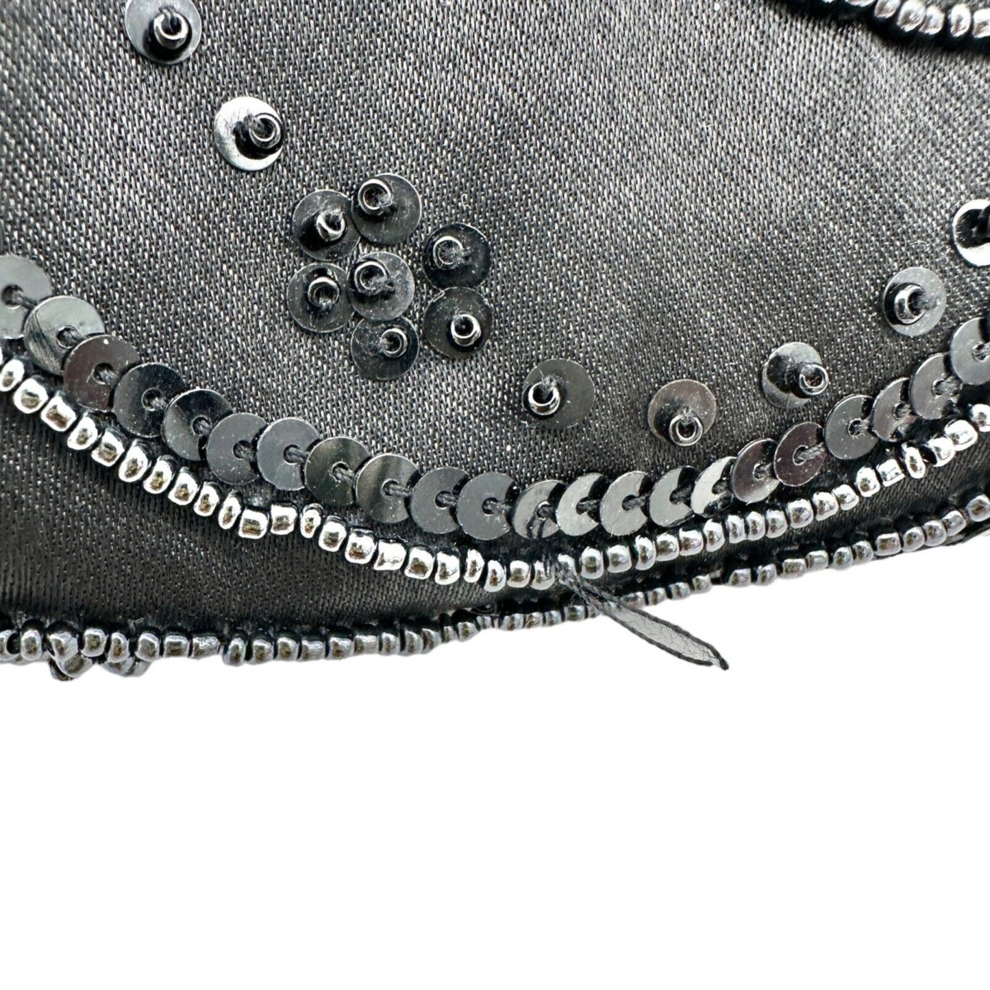 Elegant Evening Clutch Black Sequined and Beaded Silvertone Hardware EUC