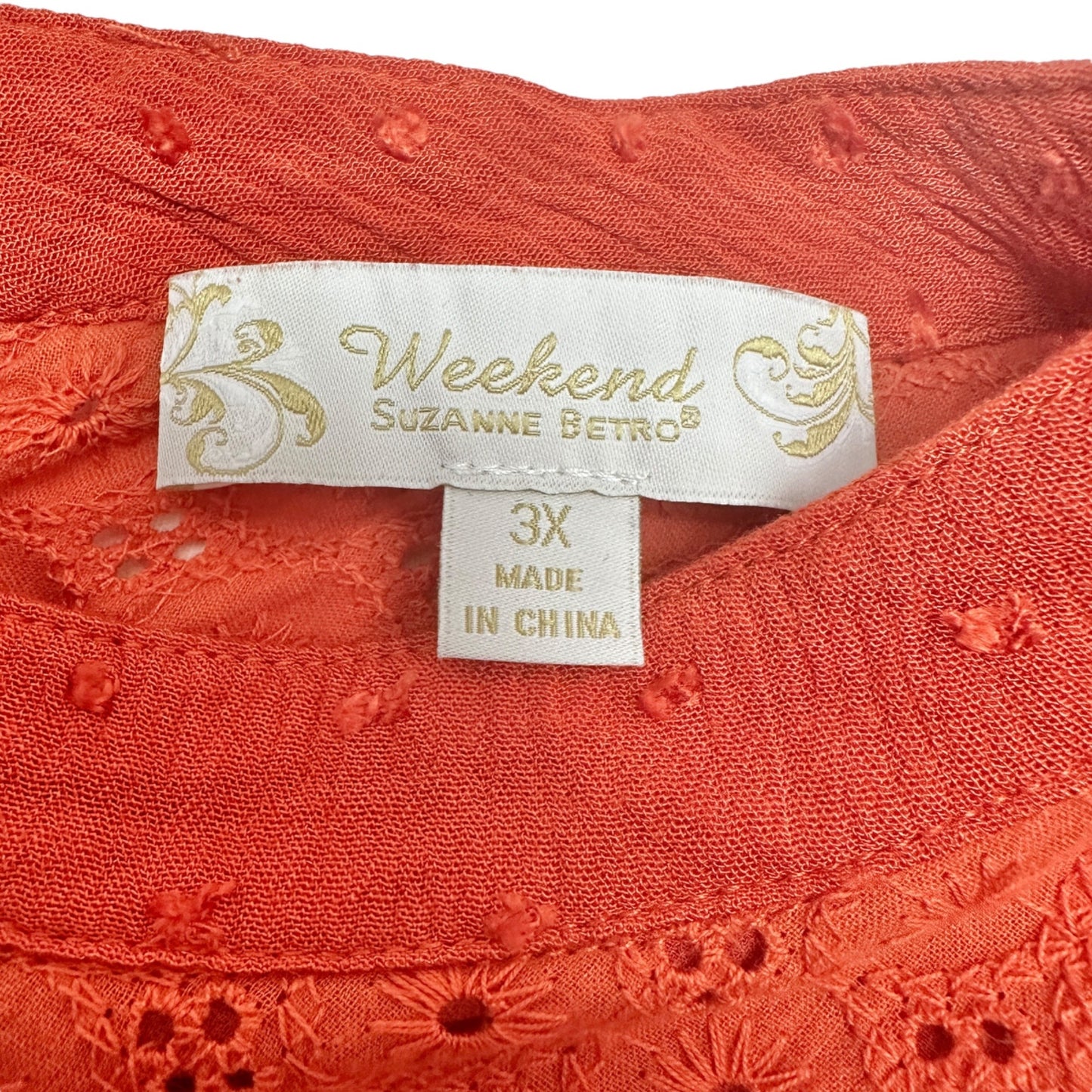 Weekend Suzanne Betro Tunic Top Womens 3X Sleeveless Orange Eyelet