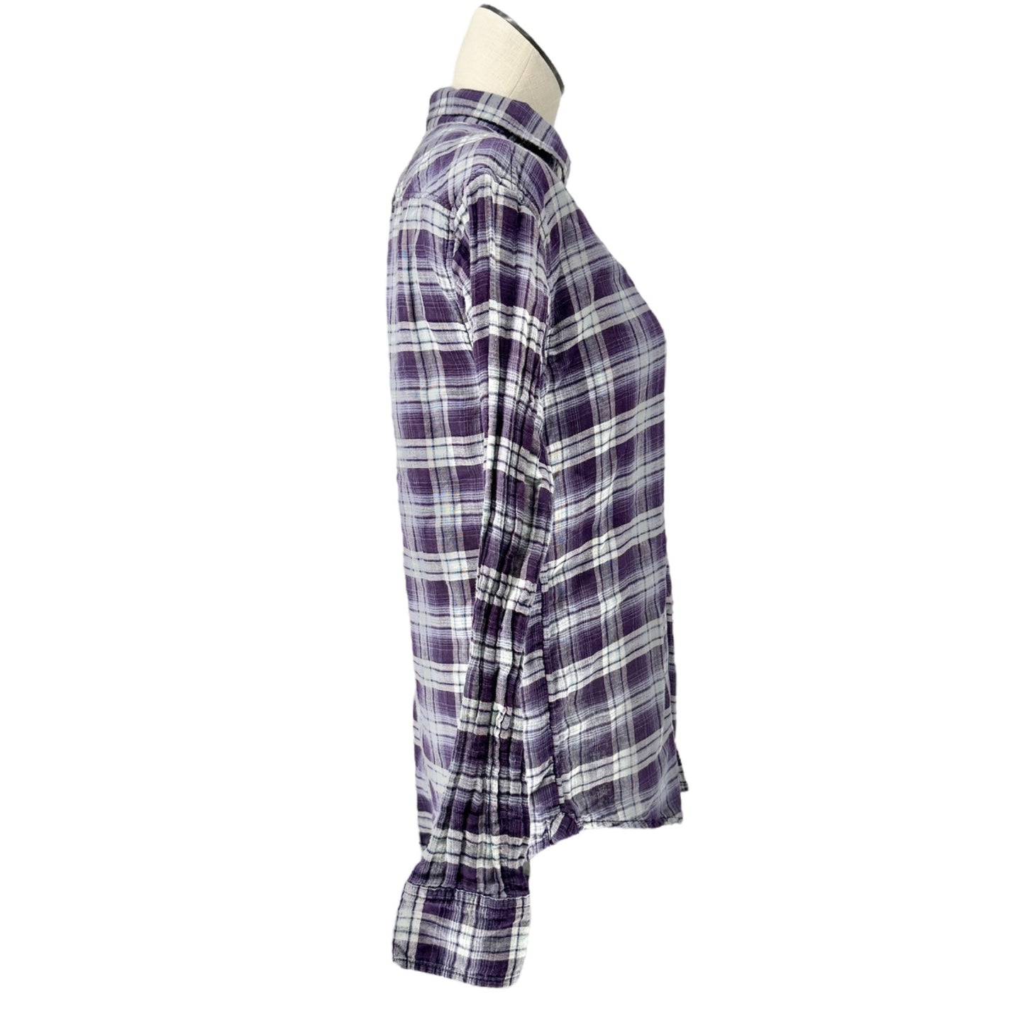 American Eagle Outfitters Boyfriend Shirt Womens S Purple Plaid Button LS