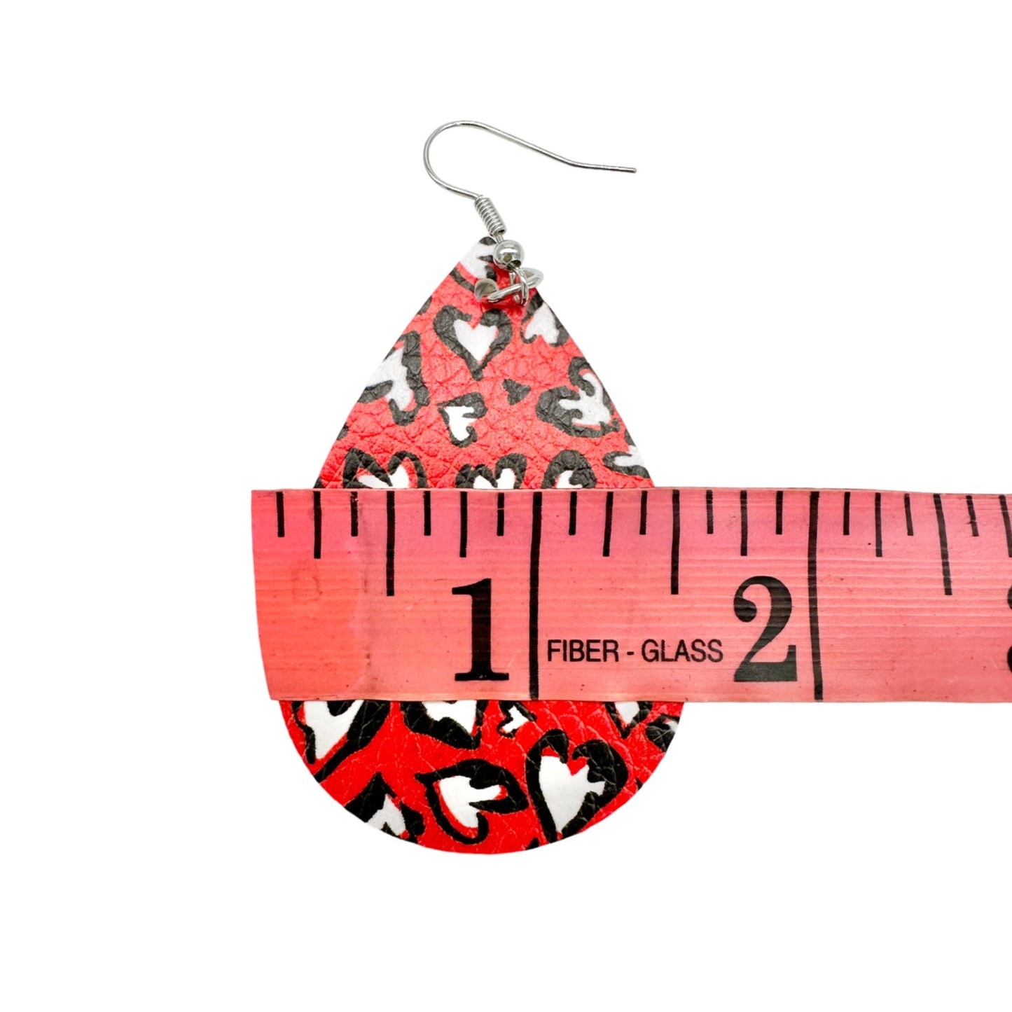 Two Pairs Valentines Earrings Hearts Teardrop Red White Black Faux Leather NEW