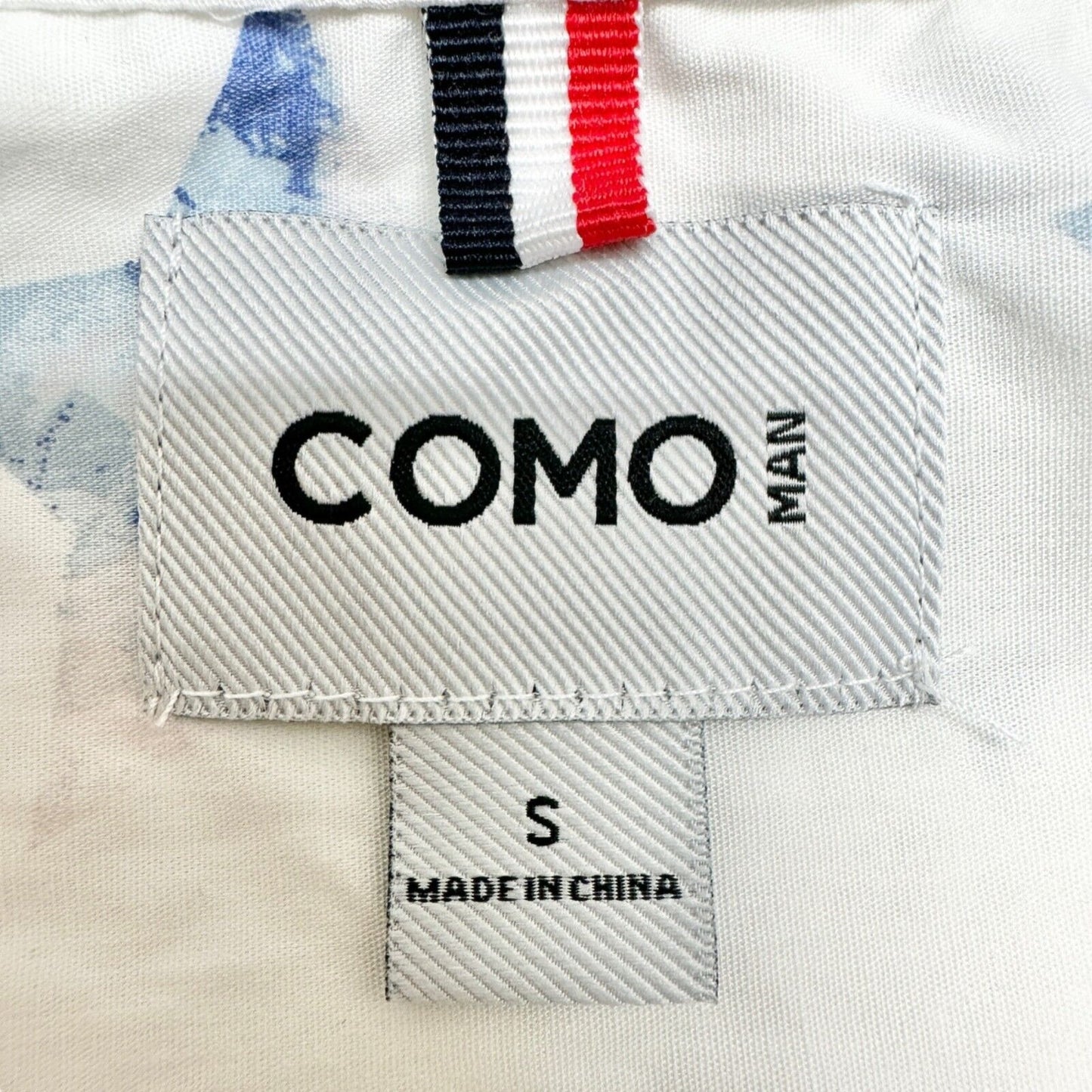 Como Man Shirt Small White Red Blue Stars Button Up Short Sleeve NWT