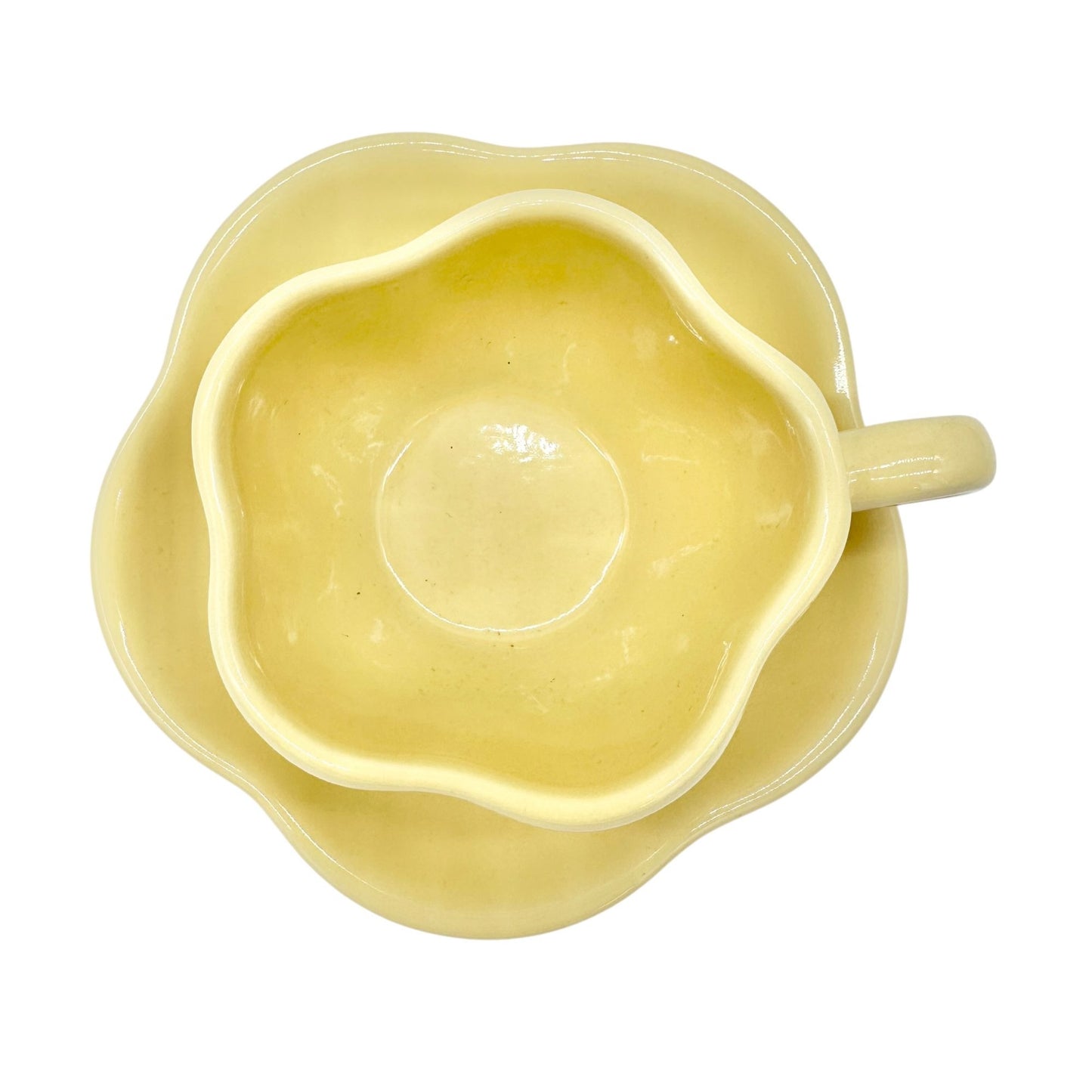 Workshop of Gerald E Henn Pottery Teacup and Saucer Set Flower Shape Yellow