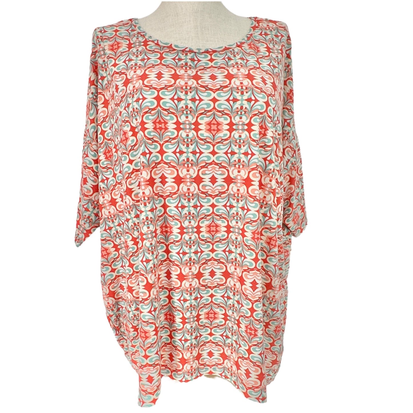 LuLaRoe Irma Tunic Top 3XL Duo 1 Coral Print 1 Solid Peach Soft Comfy Loose Fit