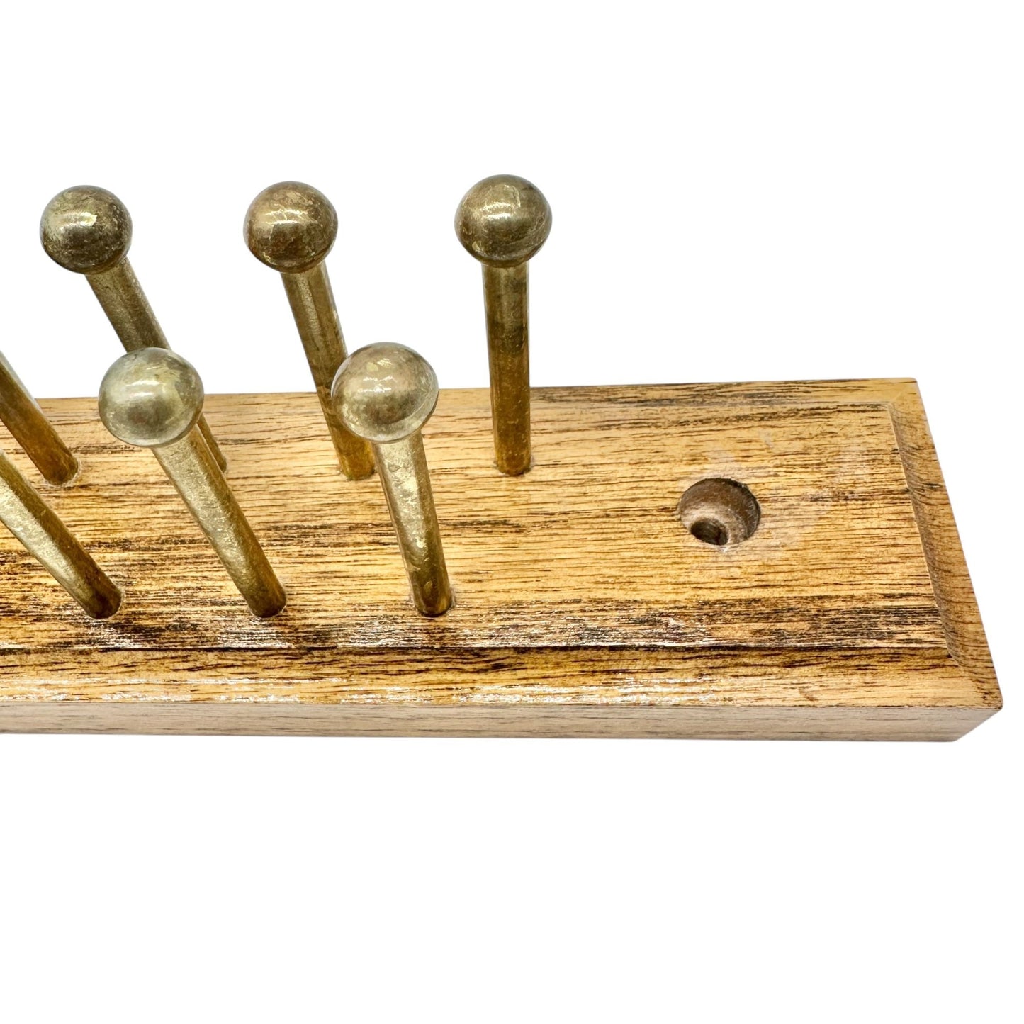 Wooden Tie Rack With Brass Pegs 20 x 3 x 2 Includes Mounting Hardware