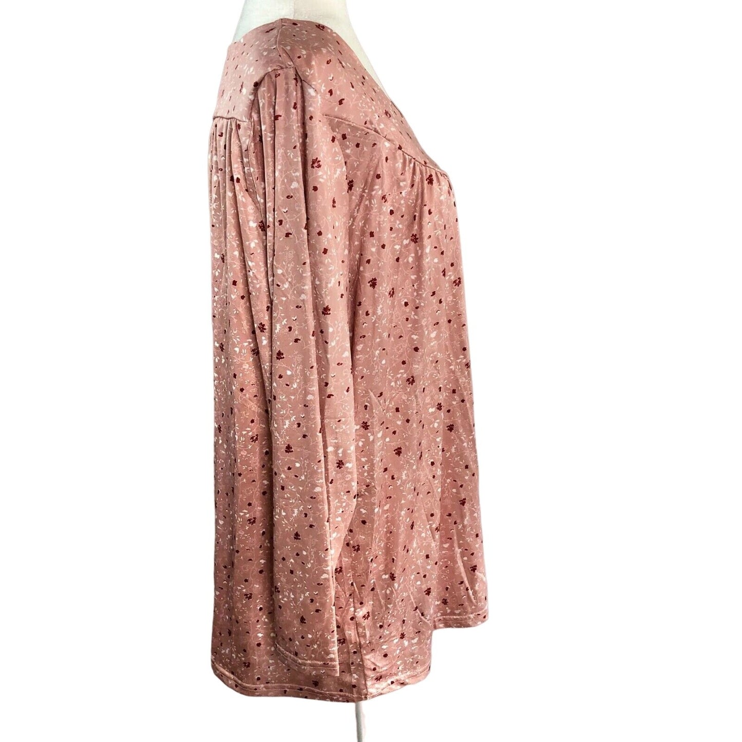 Women's 2XL Floral Rose Colored Smock Long Sleeve Tunic Blouse Red Flowers