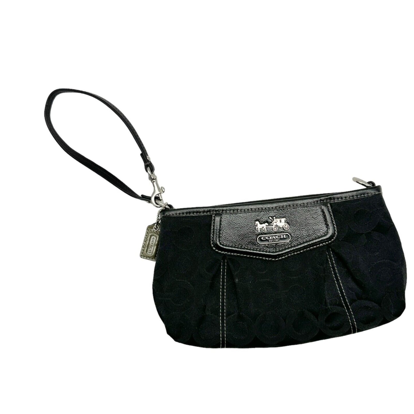 Coach Wristlet 9 x 5 Black Silver Hardware Purple Interior Zip Closure