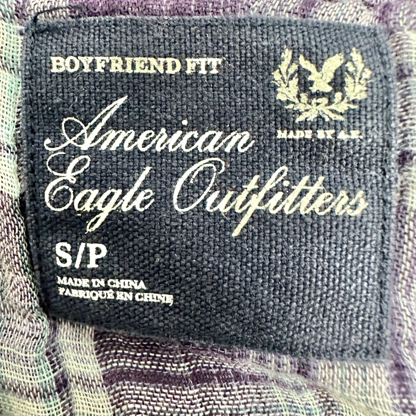 American Eagle Outfitters Boyfriend Shirt Womens S Purple Plaid Button LS