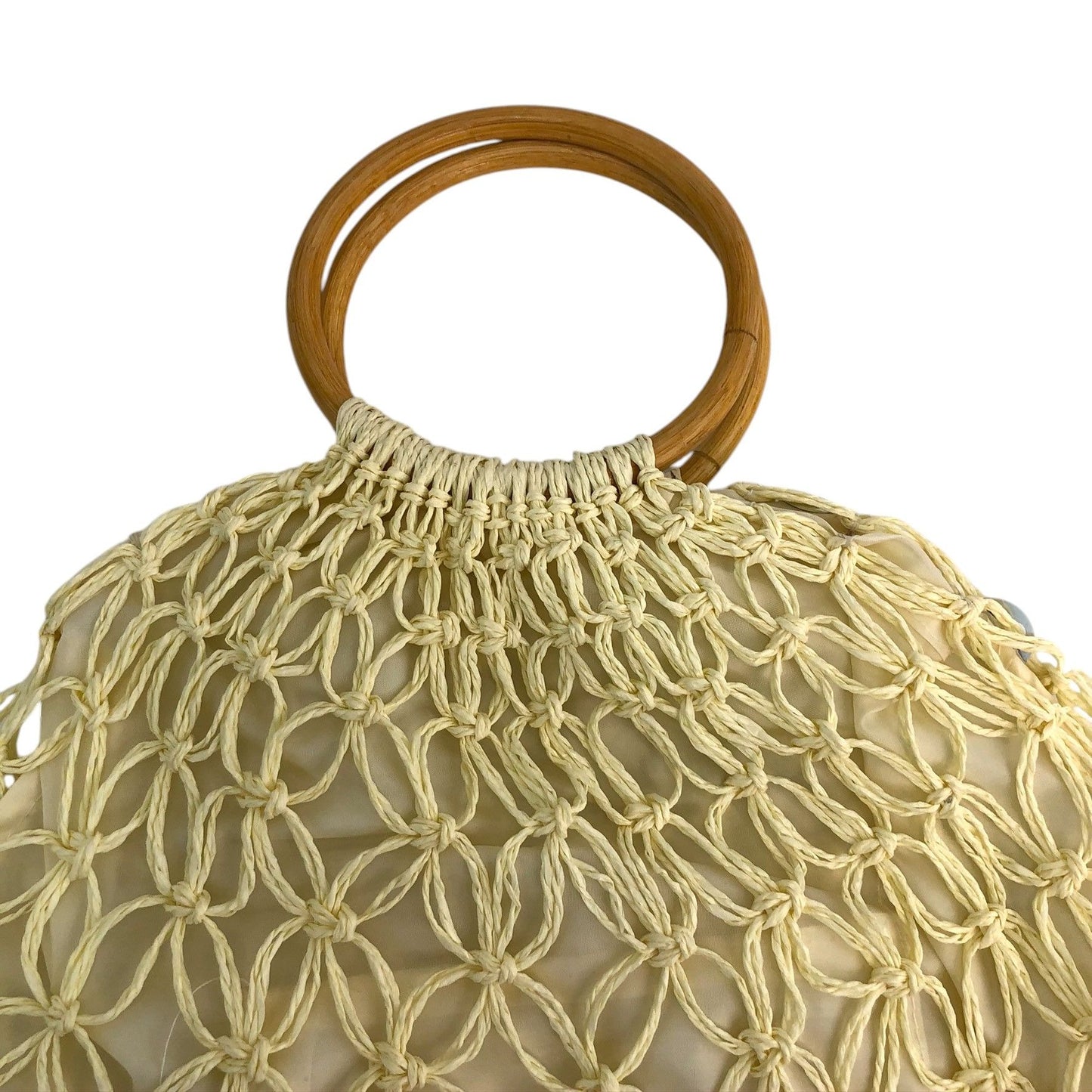 Vintage Style GaBaangs Handbag Beige Woven Macramé Sequin Details Bamboo Handles