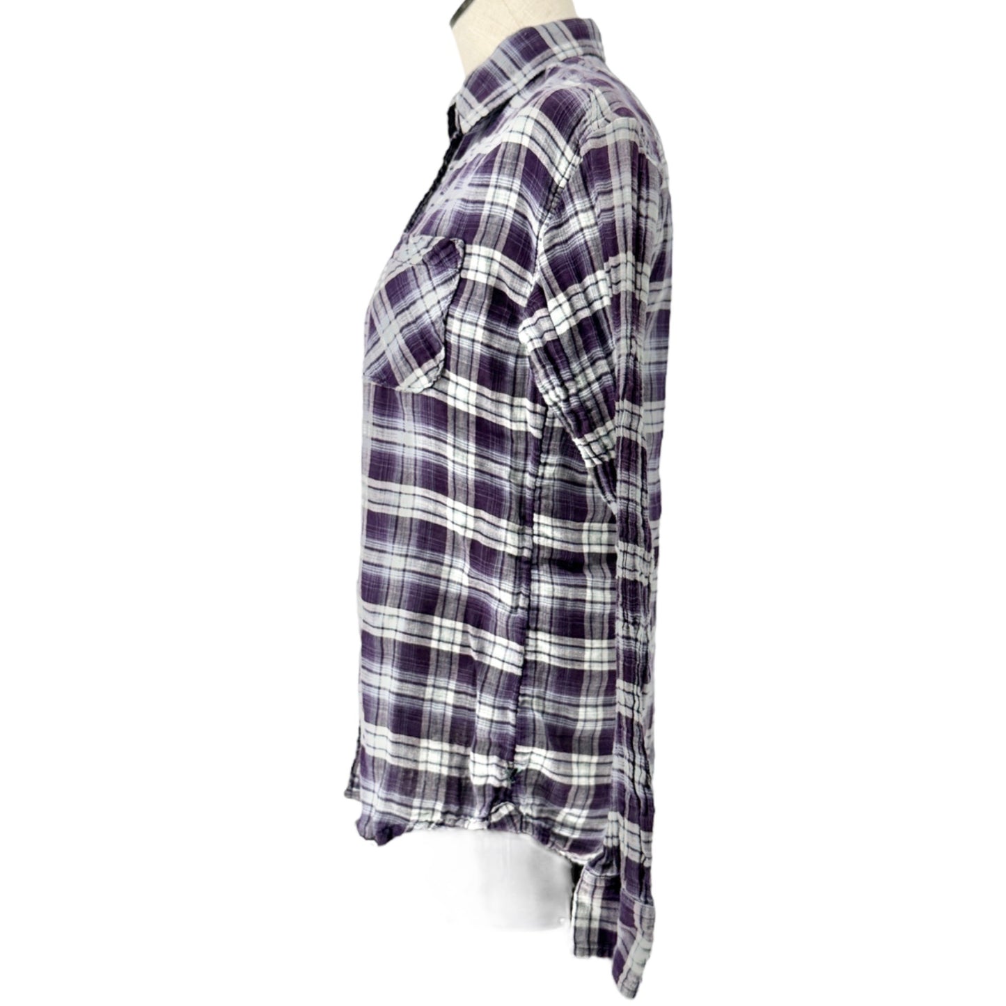 American Eagle Outfitters Boyfriend Shirt Womens S Purple Plaid Button LS