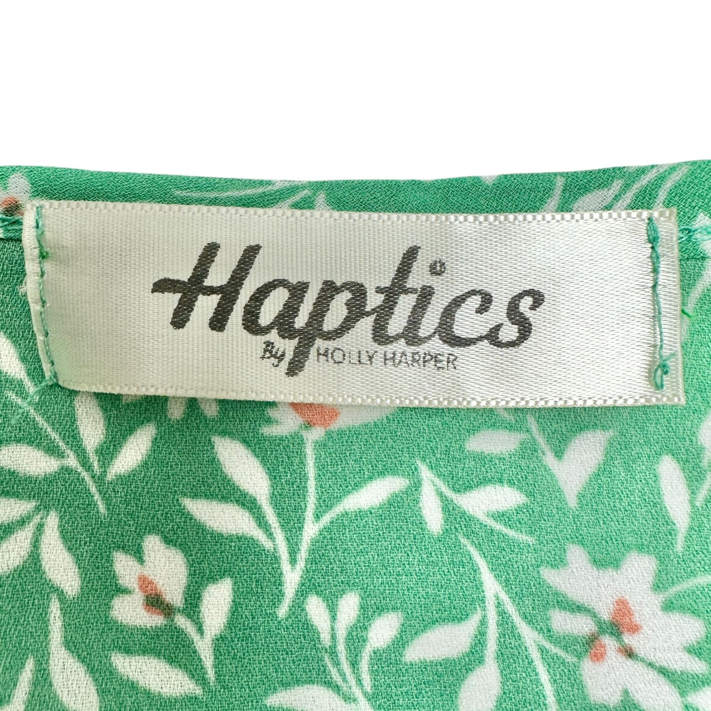 Haptics Blouse Womens S Green Floral Print Flutter Sleeves Buttons Ribbon Tie