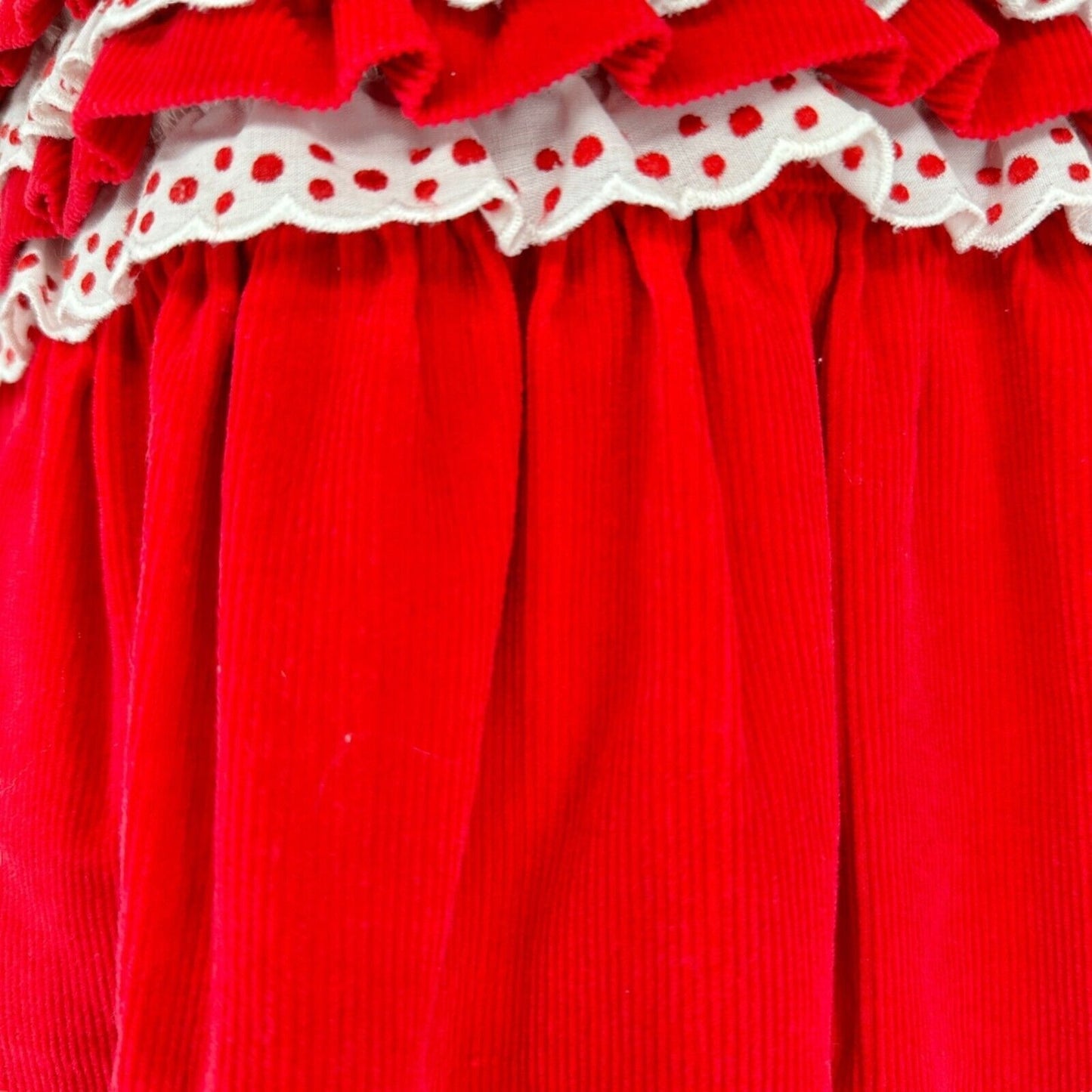 Hanna Andersson Girls 110 US 5 Dress Corduroy Red White Ruffled Cap Sleeves