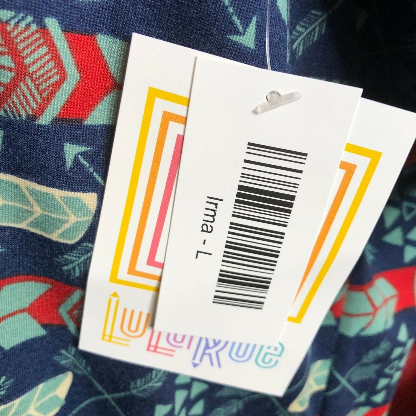 LuLaRoe RETIRED Irma Women's Size Large Blue Teal Red mid-length sleeves NWT