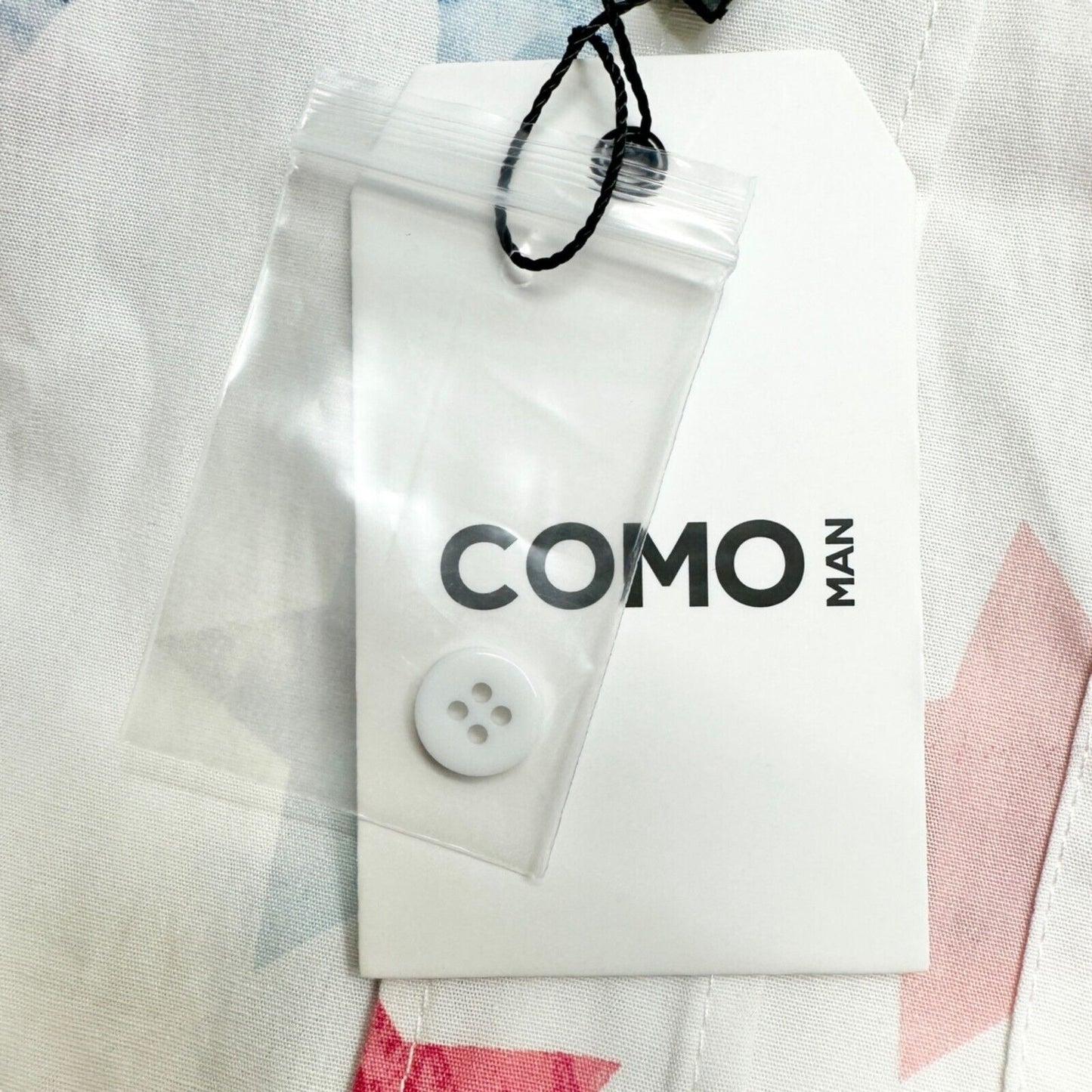 Como Man Shirt Small White Red Blue Stars Button Up Short Sleeve NWT