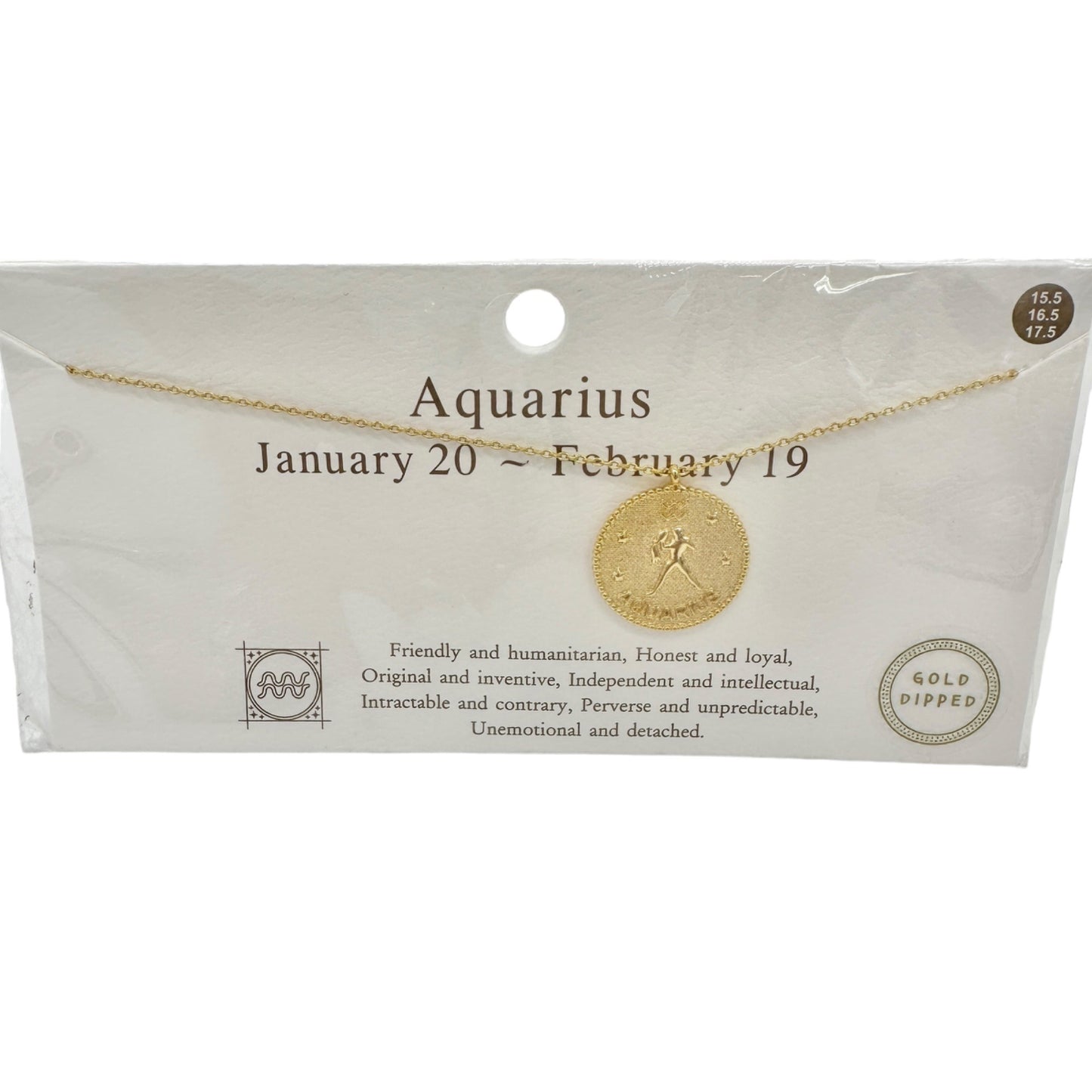 Aquarius Zodiac Symbol Gold Dipped Necklace January 20 - February 19 NIP